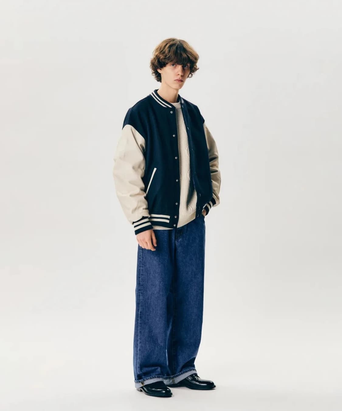 에스피오나지 AW 스탠다드 소가죽 배색 바시티 자켓 PN7933 상품이미지2