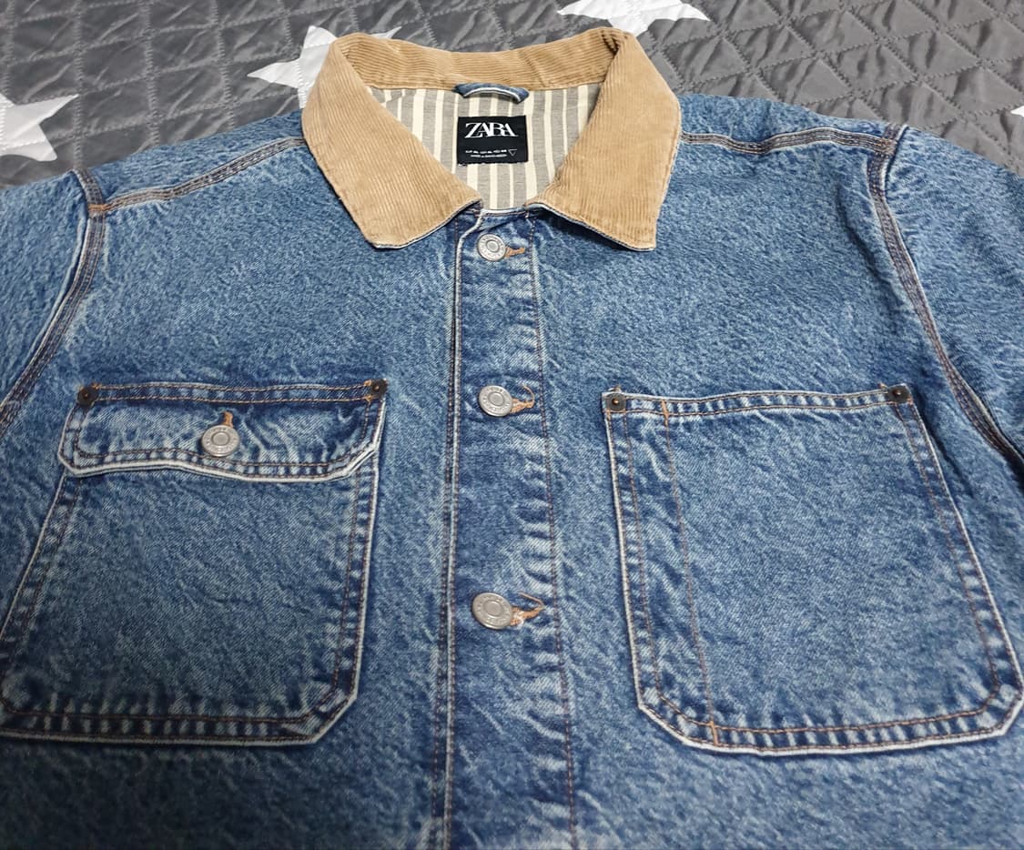 자라 블랙라벨 코듀로이 카라 빈티지 워싱 데님 워크자켓 (XL) 상품이미지2