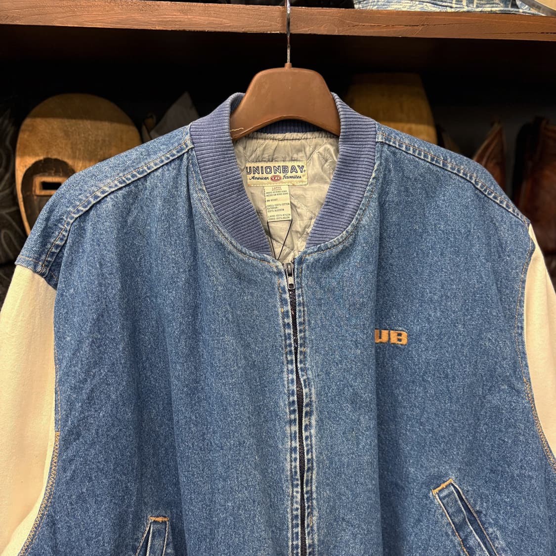90s 유니온베이 USA 데님코튼 배색 바시티자켓 후면자수 N524 상품이미지3