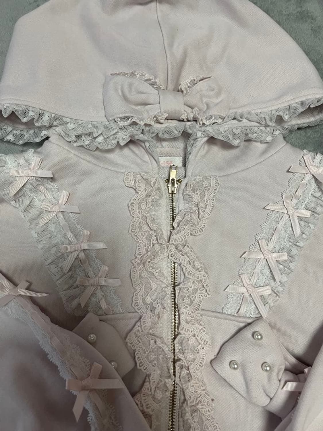 양산형 지뢰계 lizlisa 리즈리사 리본 파카 후드 셋업 상품이미지4