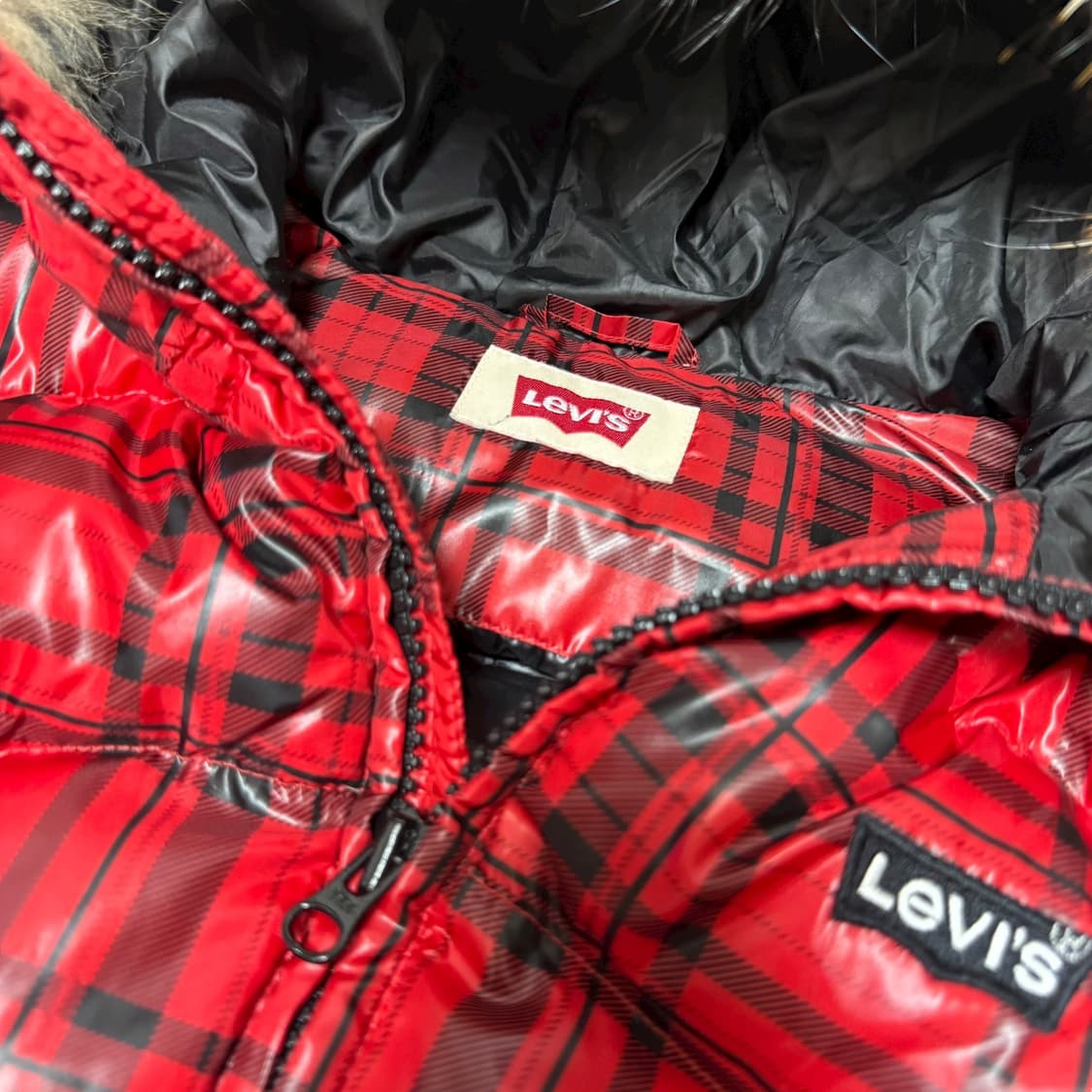 ⭐️희귀⭐️리바이스 덕다운 레드체크 후드퍼 베스트 패딩조끼 상품이미지6
