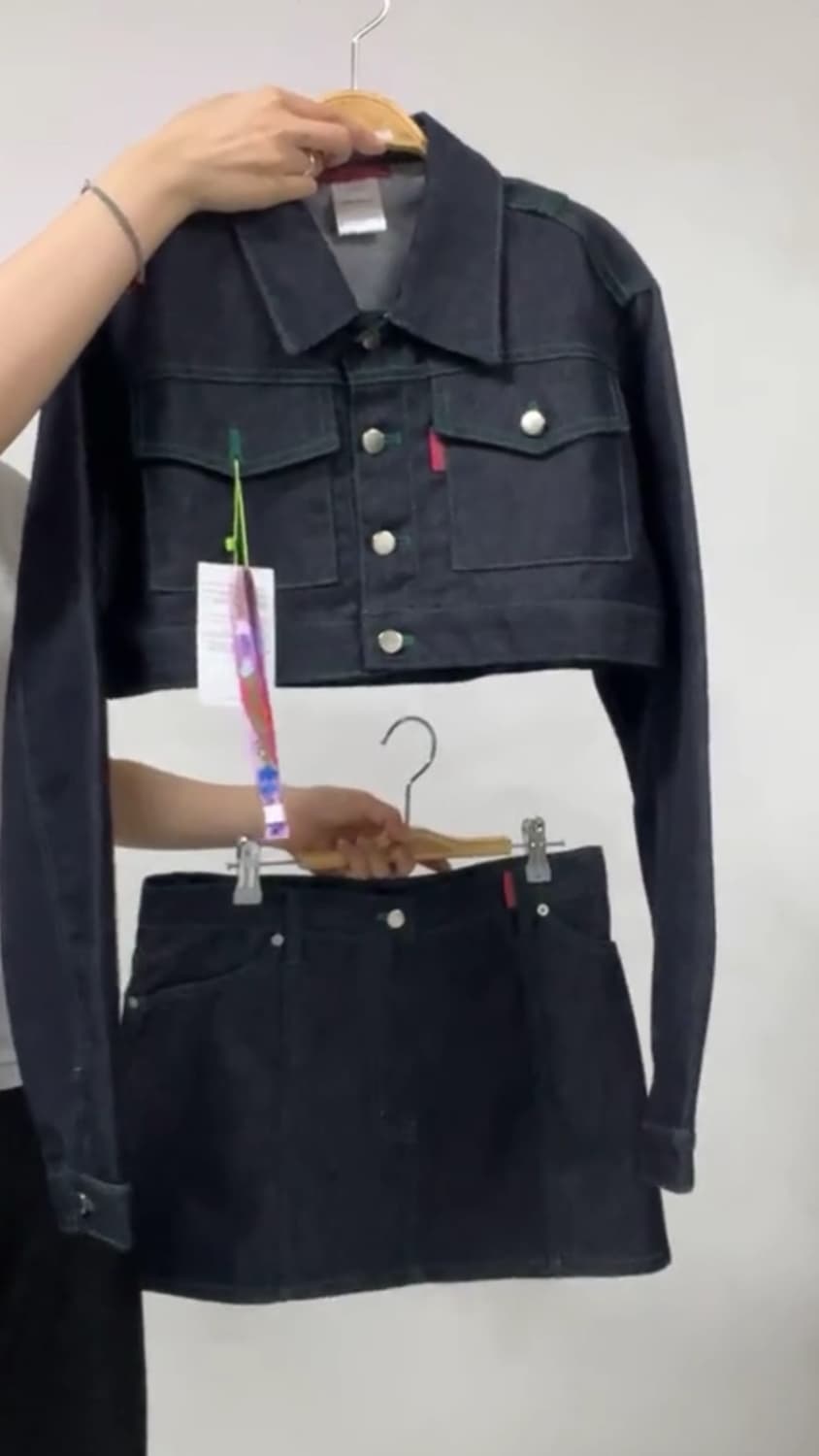 레이브리즘 데님 크롭 자켓 치마 셋업 상품이미지2