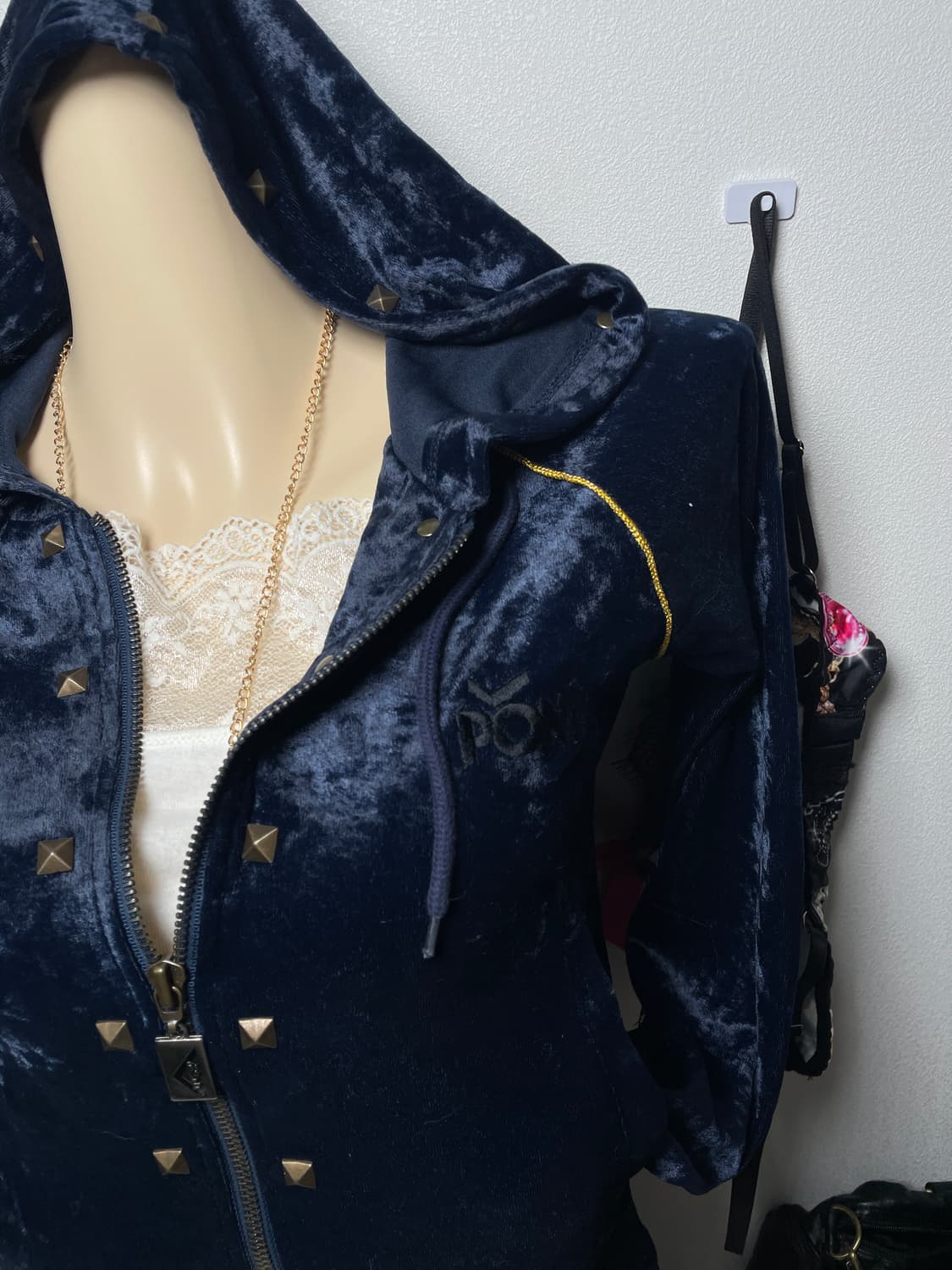 빈티지 PONY 스터드 네이비 벨벳 후드집업 상품이미지3