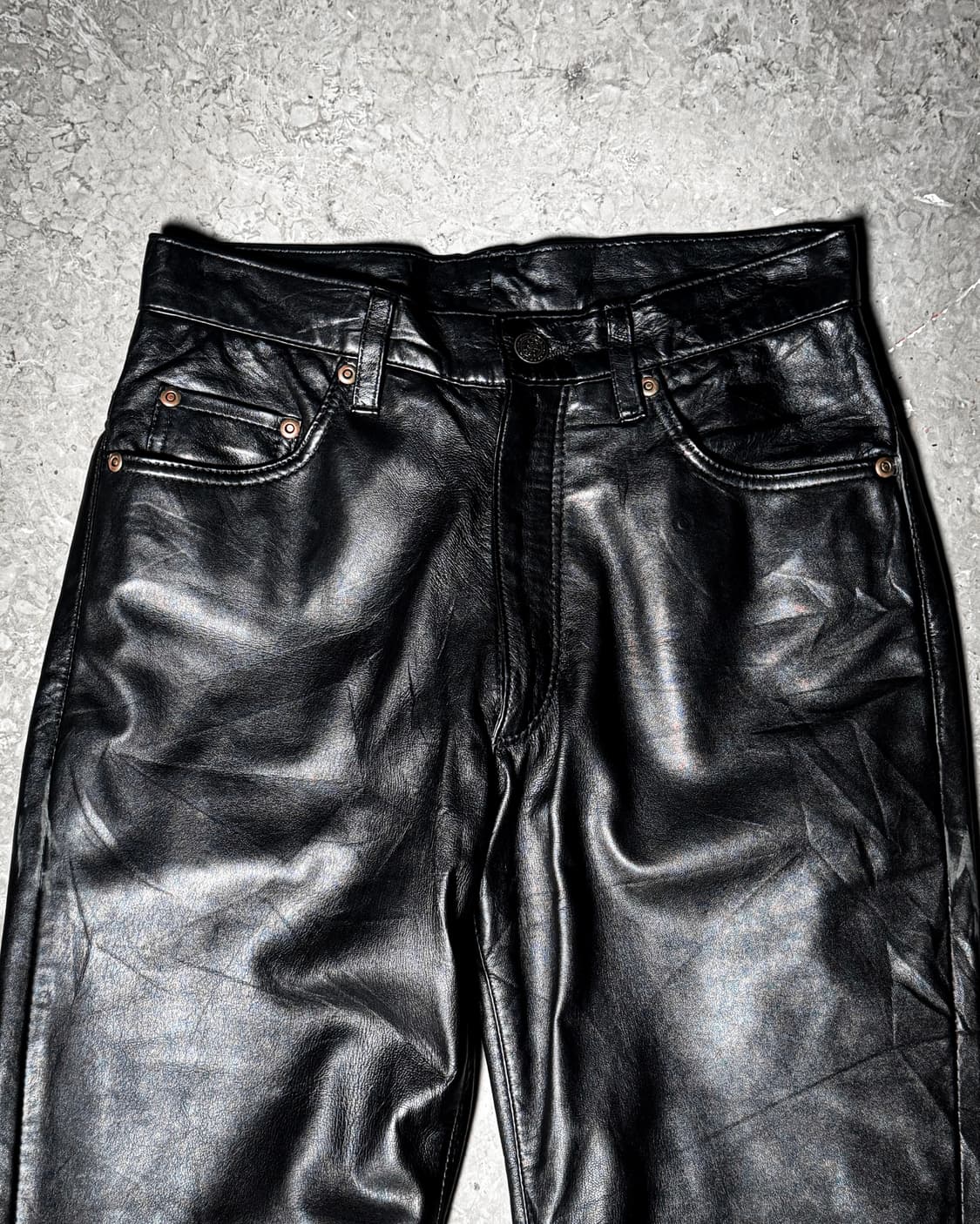 Vintage Black Leather Boot-cut Pants 상품이미지7