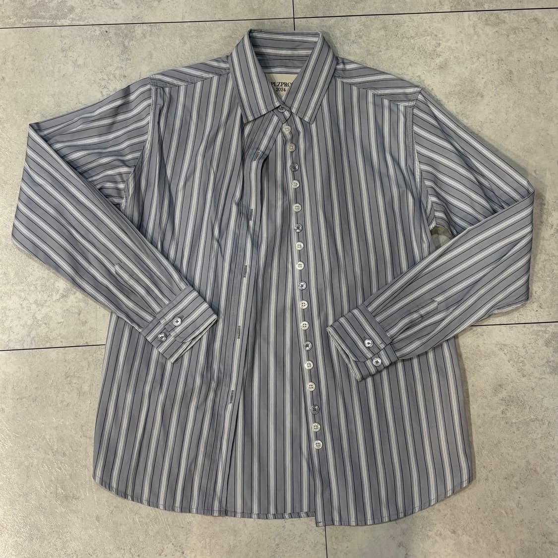 플리즈프로젝트) Button Stripe Shirt Gray F 상품이미지6