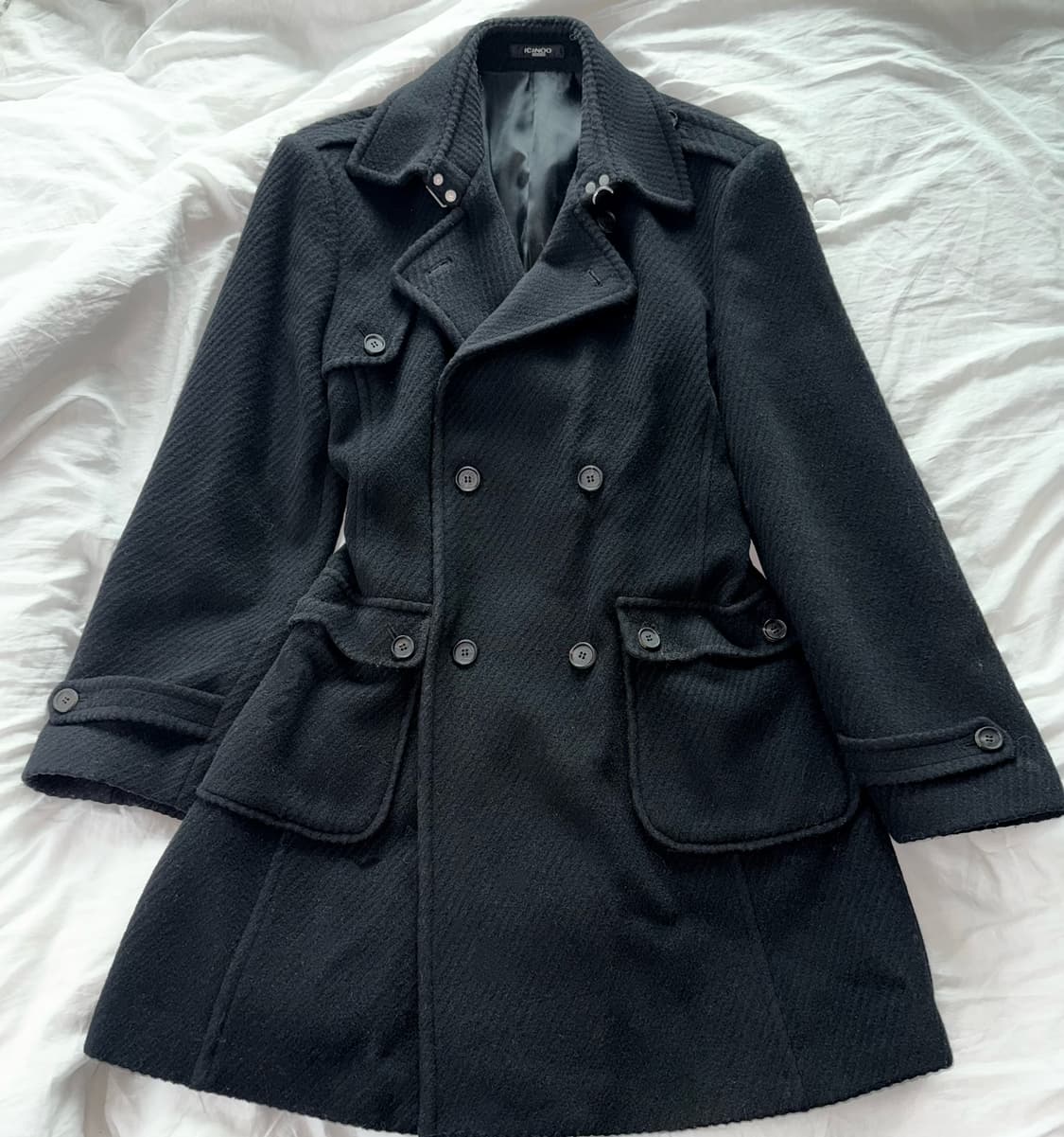 블랙 더블 버튼 코트 남녀공용 빈티지 앤틱 고딕 y2k 고스 다크 구제 상품이미지1