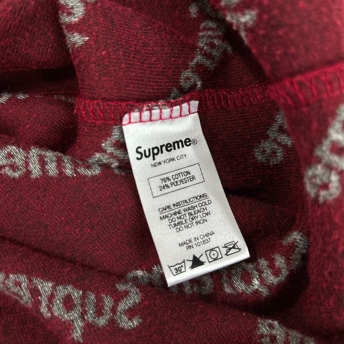 슈프림 벨벳 로고 올오버 크루넥 레드 M 상품이미지4