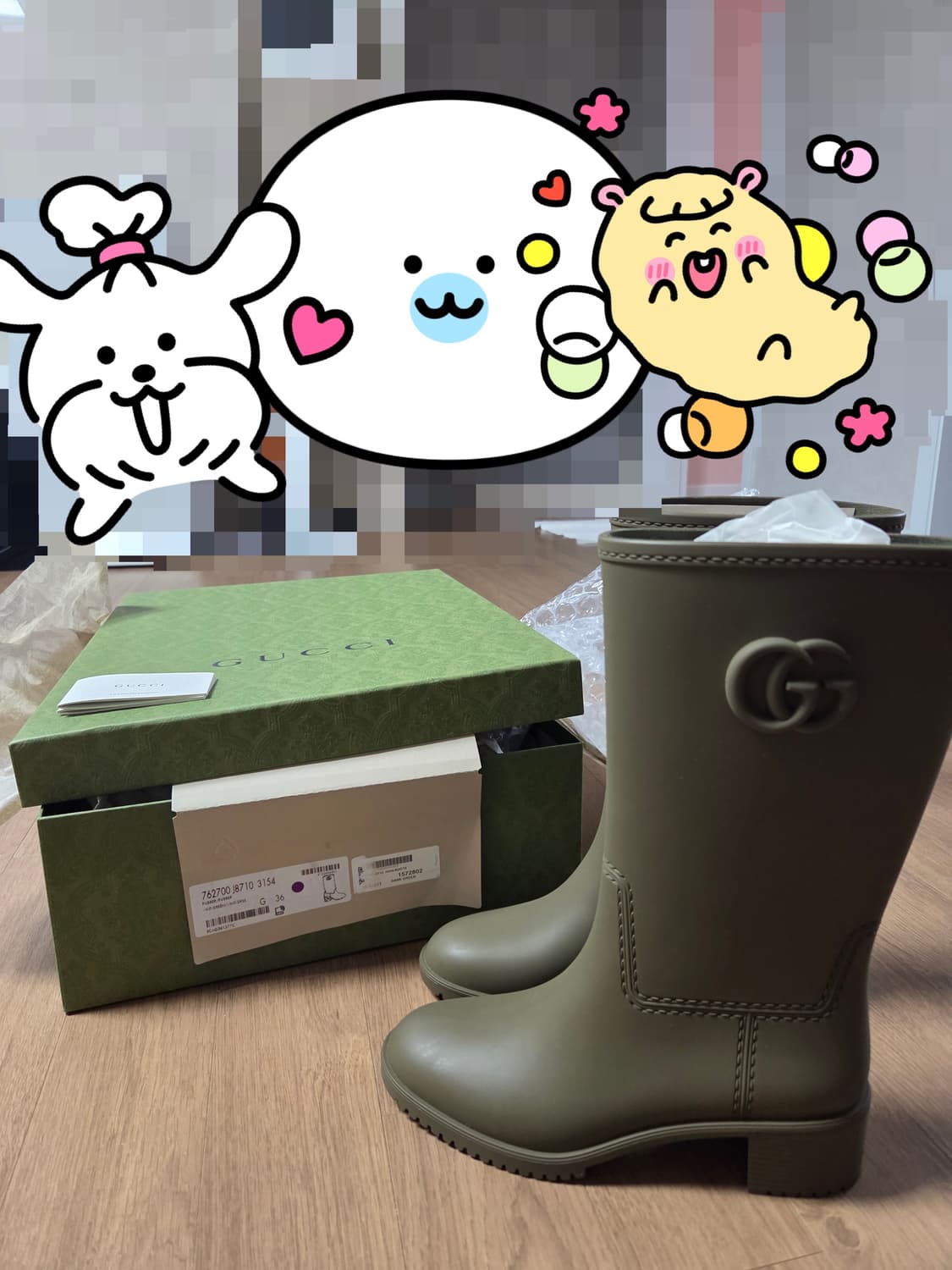 구찌 GUCCI STANLEY GG 러버 레인부츠 카키 762700  상품이미지1