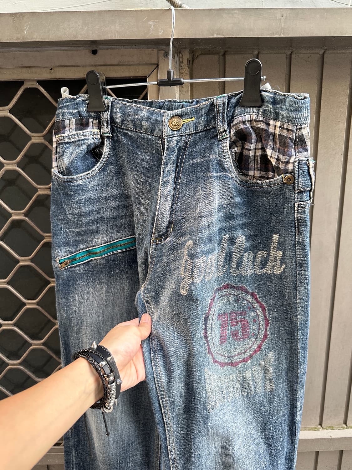 NONE vintage check fake layered denim pa 상품이미지6