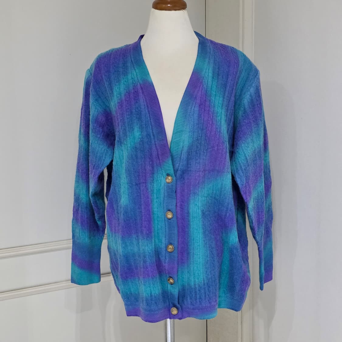 일본빈티지)오로라 그라데이션 퍼플x블루x민트 로맨틱 90s 니트가디건 상품이미지3