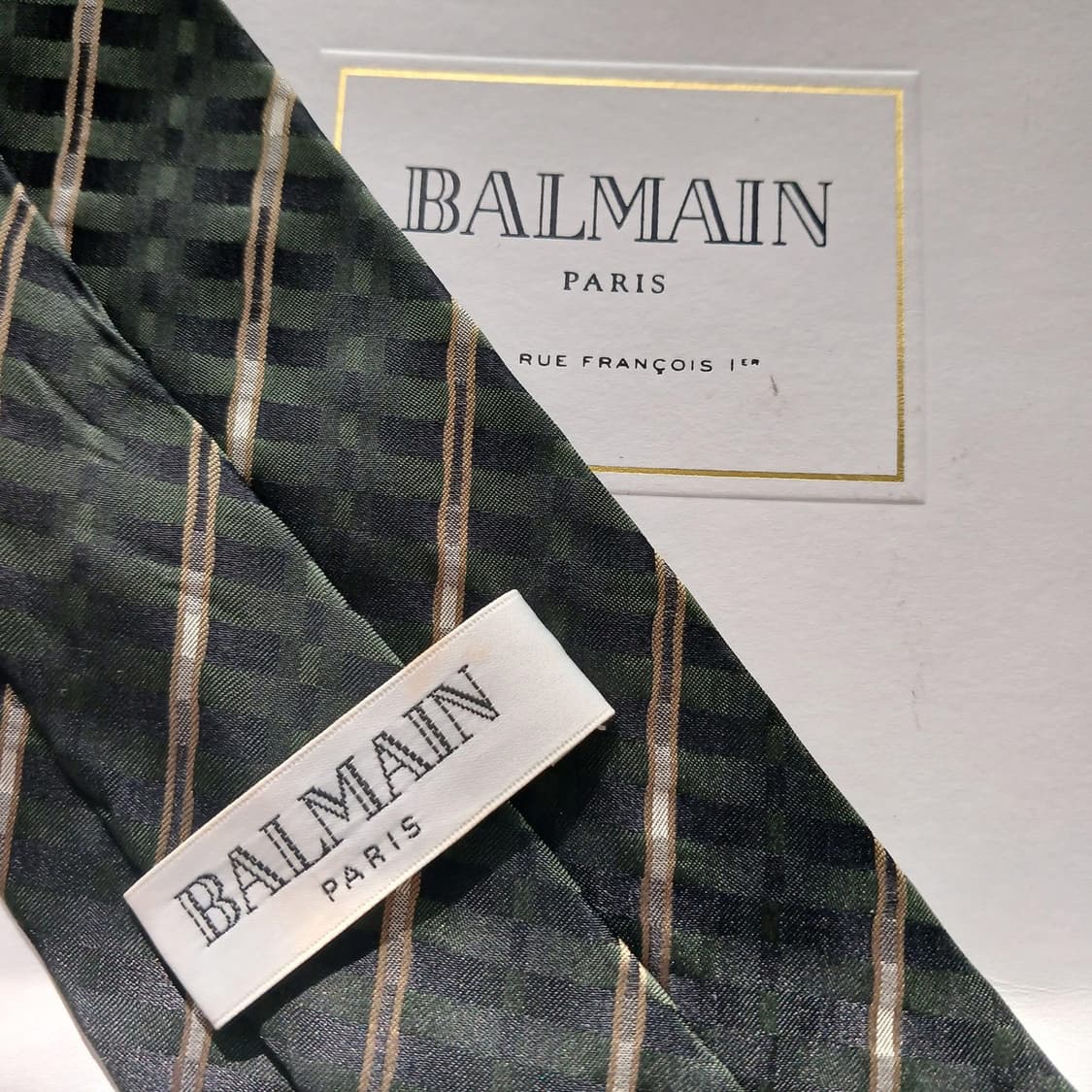 발망 실크 다크그린 체크 패턴 넥타이 9.8cm A등급 A18770
 상품이미지5