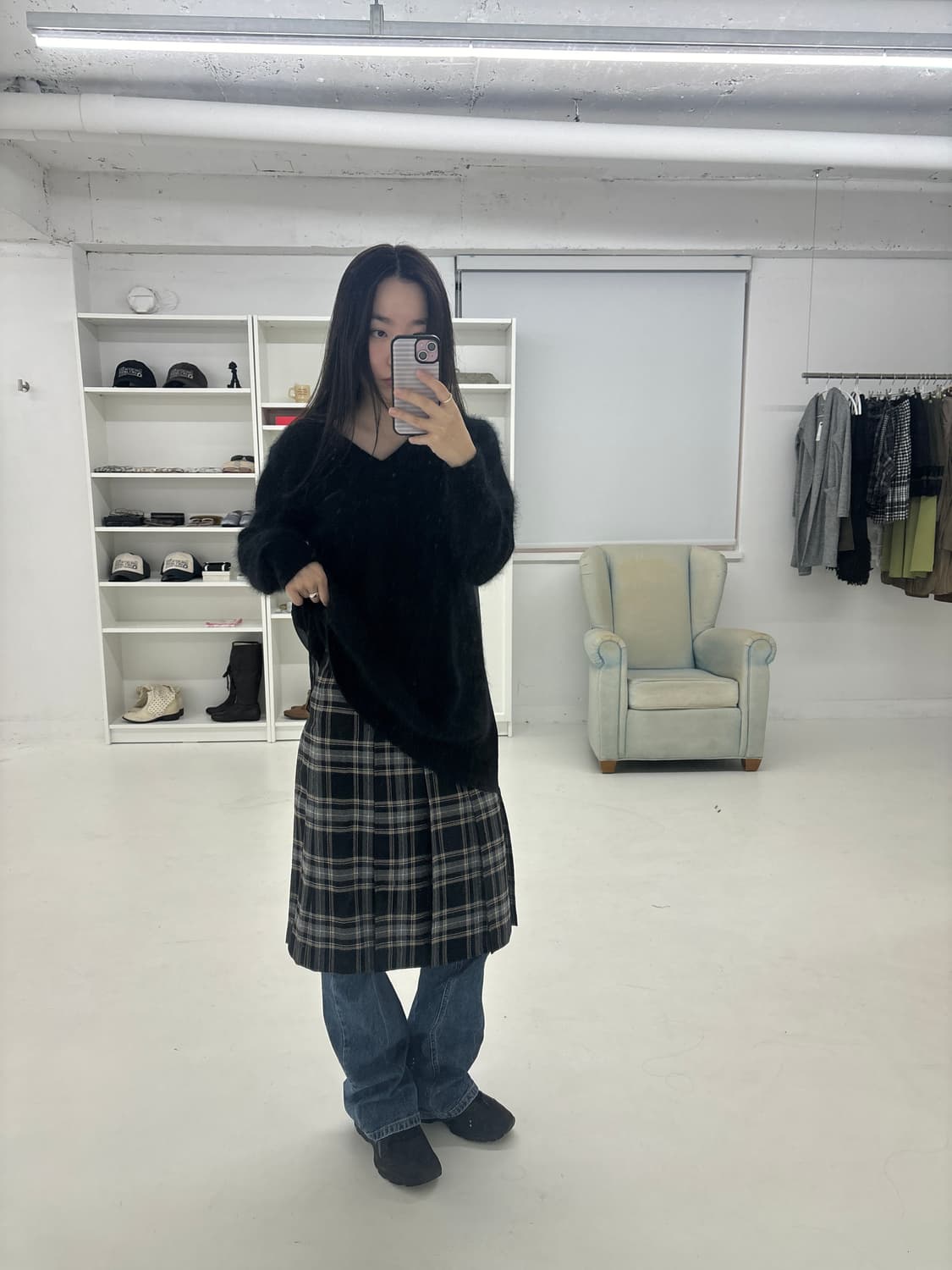 courreges wool check mid skirt 상품이미지9