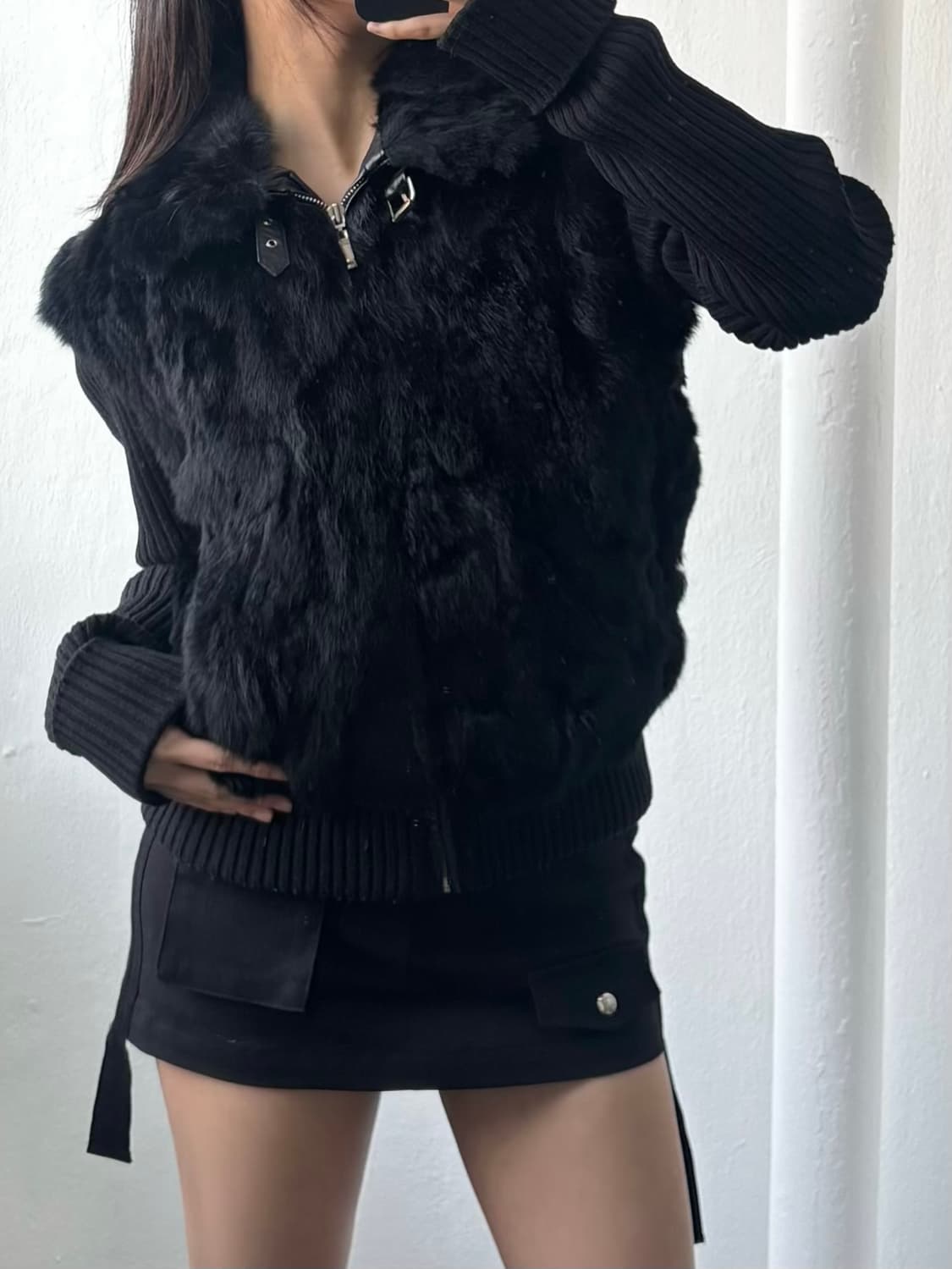 Vintage Black Fur Knit Zip-Up Jacket 상품이미지1