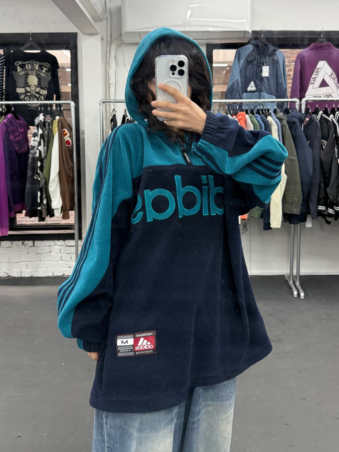 아디다스 올드스쿨 빅로고 플리스 반집업 상품이미지2