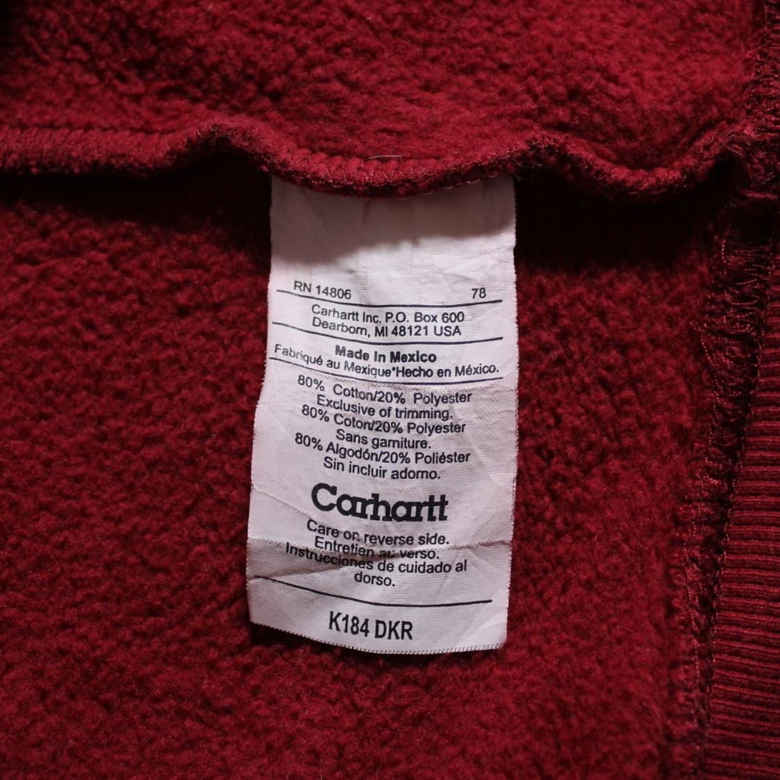Carhartt 칼하트 기모 버건디 후드티  상품이미지5
