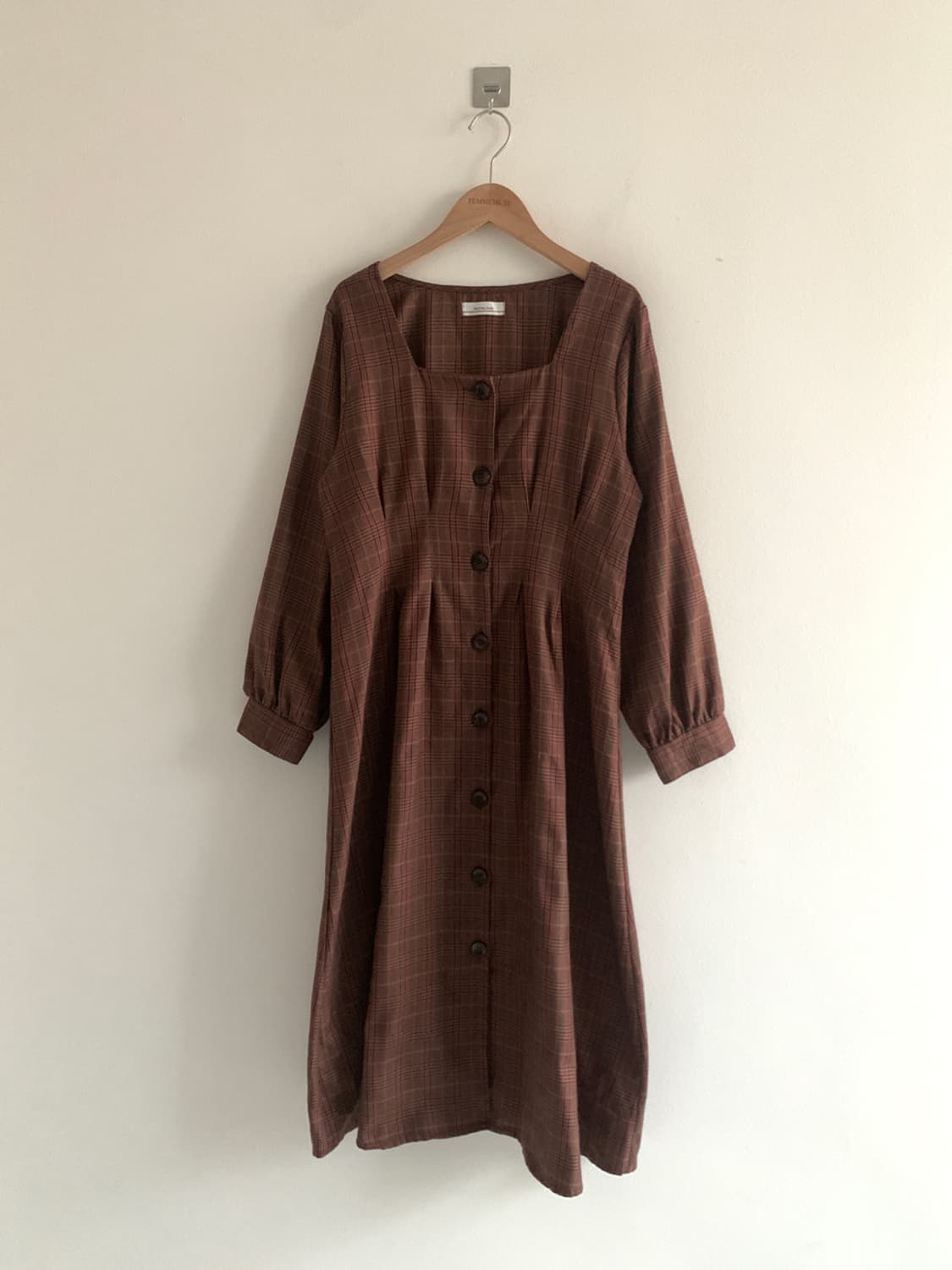 Check Square Neck Button Dress 상품이미지2