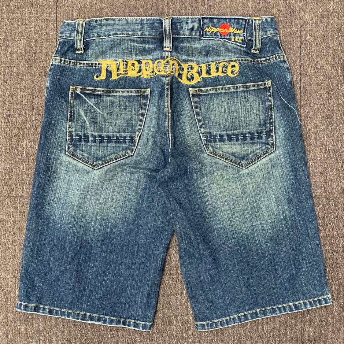 [35] 니폰 블루 자수 스펠아웃 하프 데님팬츠 상품이미지2