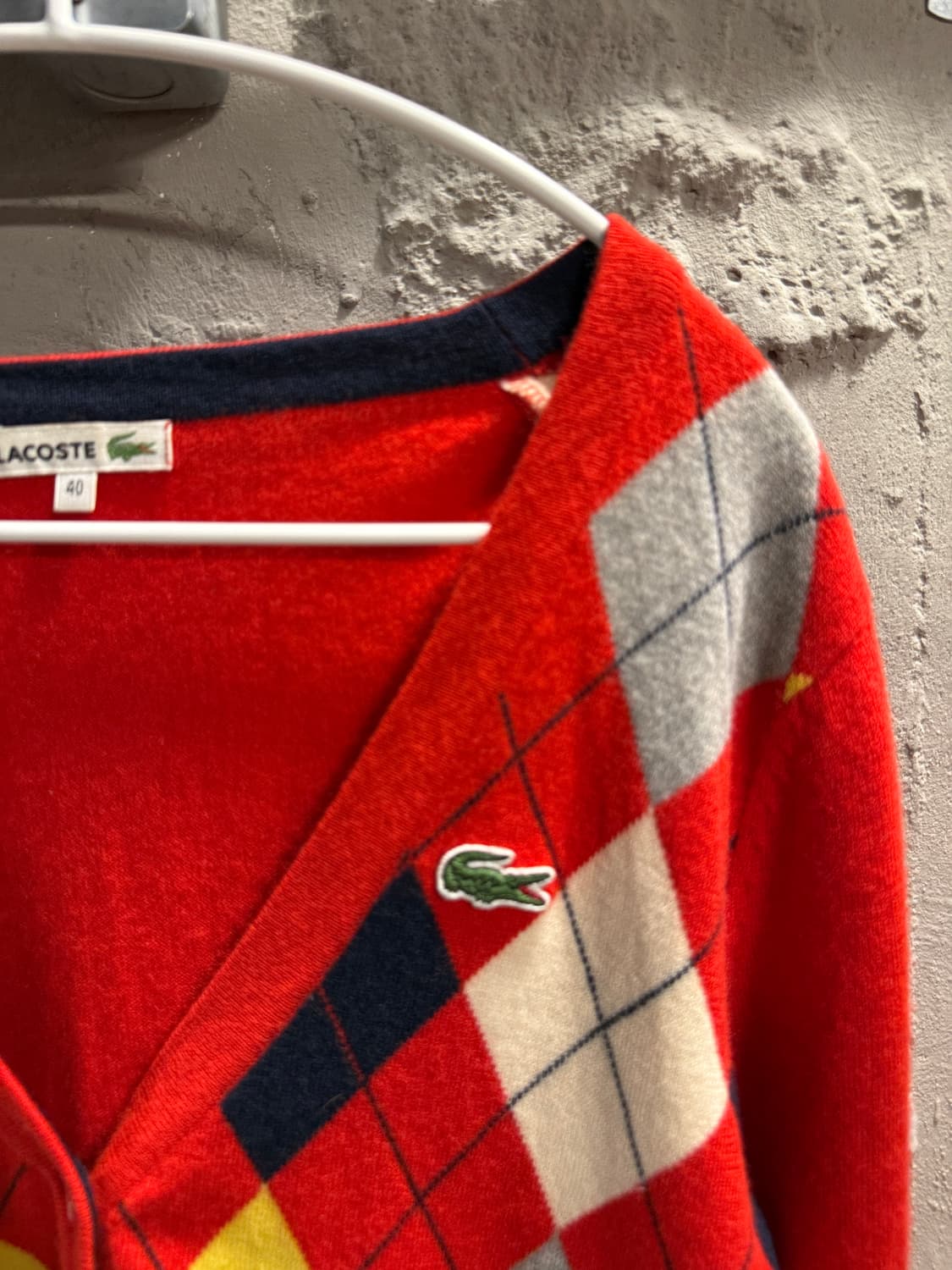 라코스테 아가일 패턴 울 가디건 레드  상품이미지4