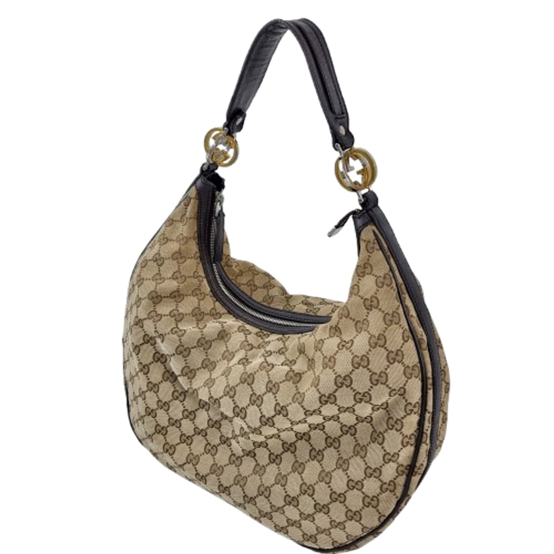 정품 구찌 232945 투톤 메탈 G로고장식 자가드 호보백 상품이미지4