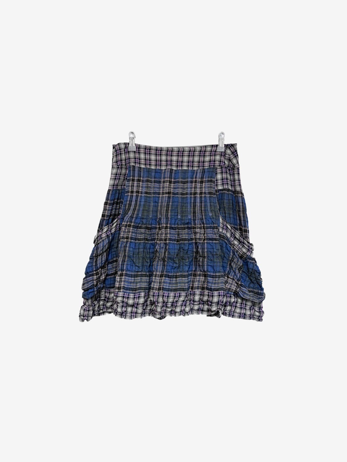 Patchwork Pleated Mini Skirt - Blue 상품이미지3