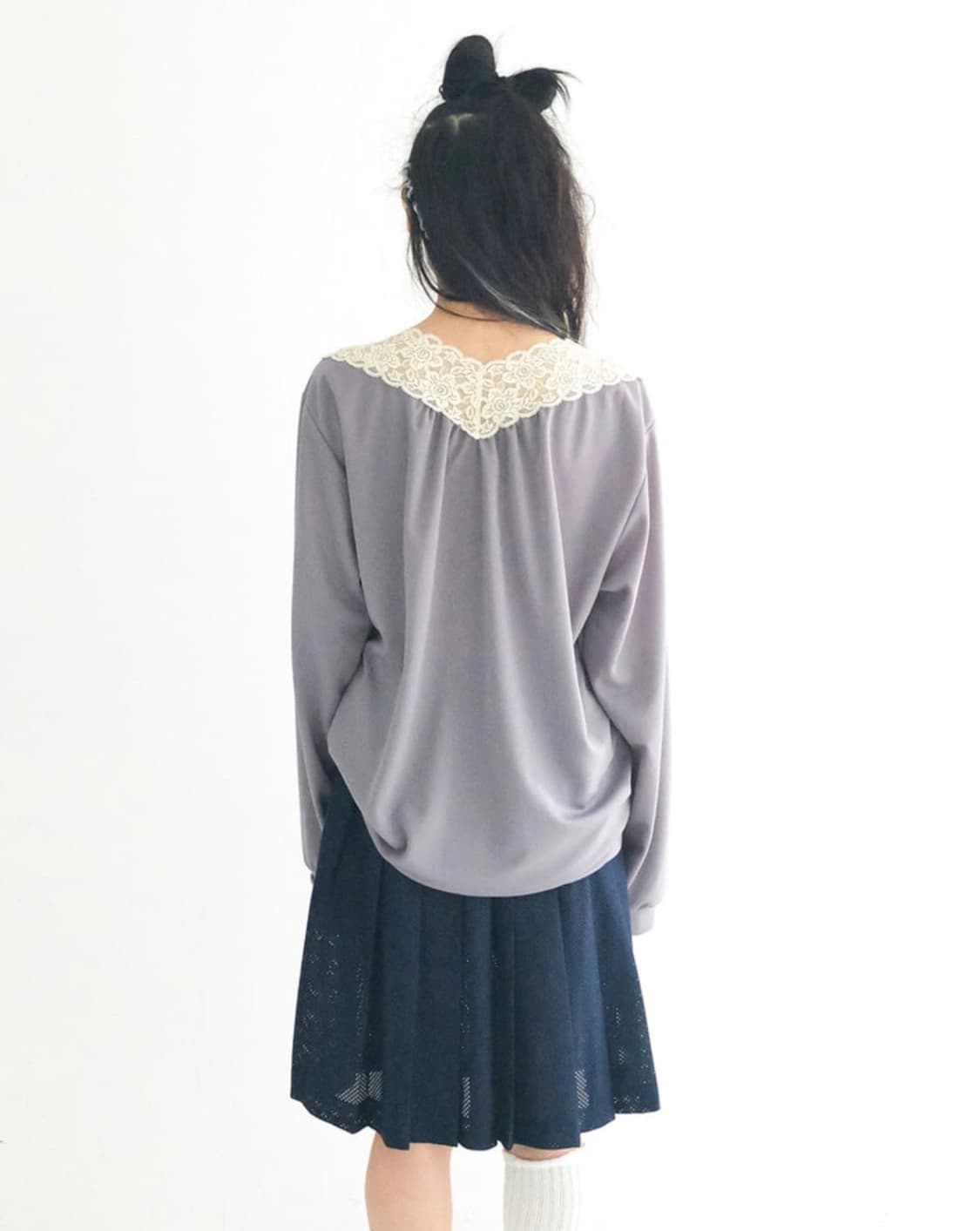 샵페어리lace V neck shirring top (dark grey) 상품이미지3