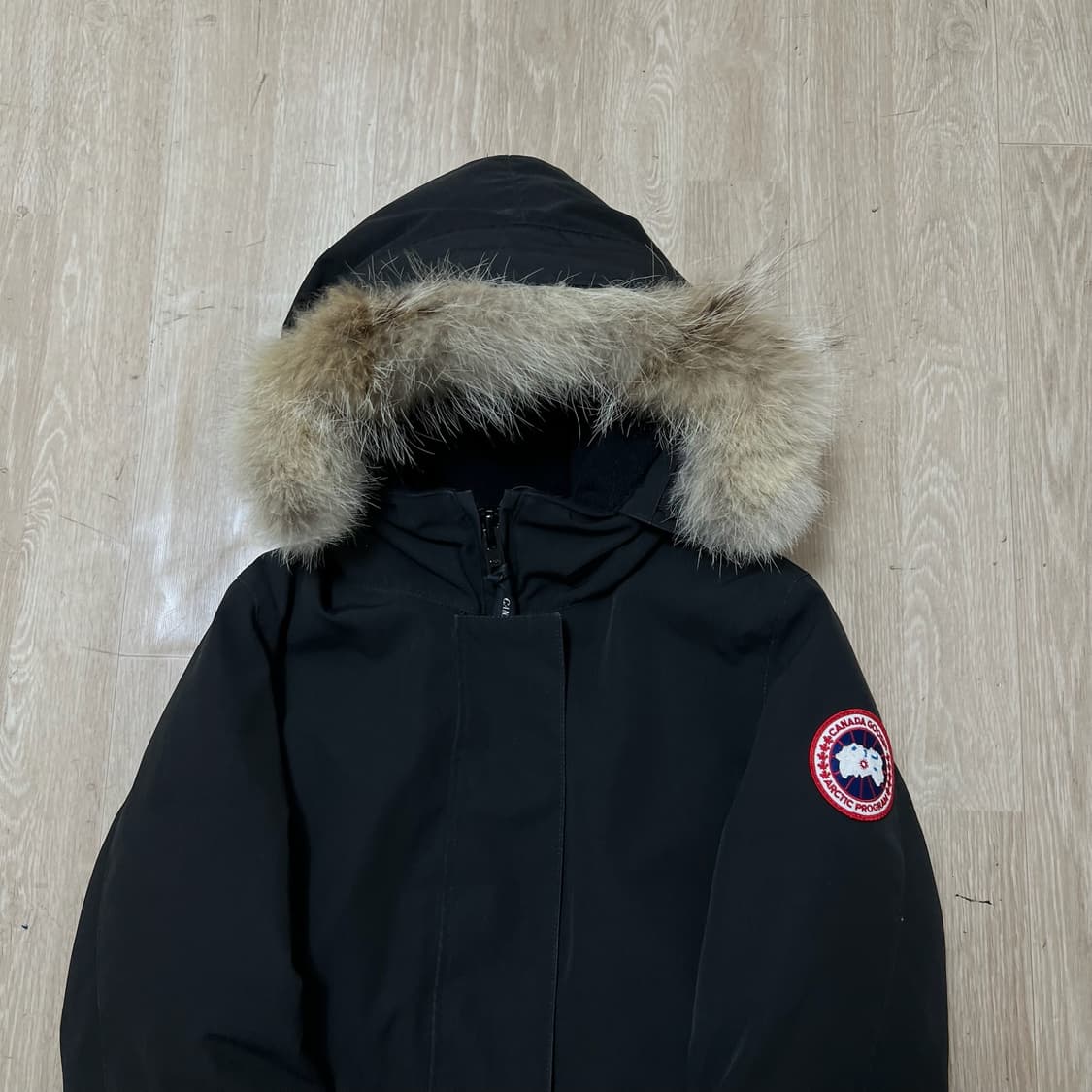 캐나다구스 로고 와펜 퍼후드 롱패딩 파카 S/90 상품이미지2