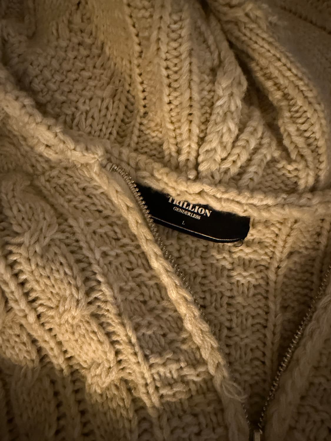워셔블 아란 케이블 후드 집업 니트 (IVORY) L 상품이미지2