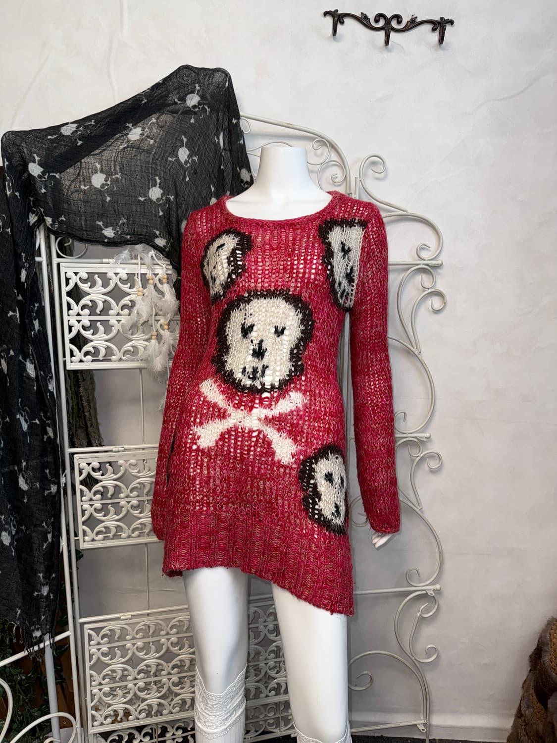Cherry pink bokashi skull knit ops 상품이미지4