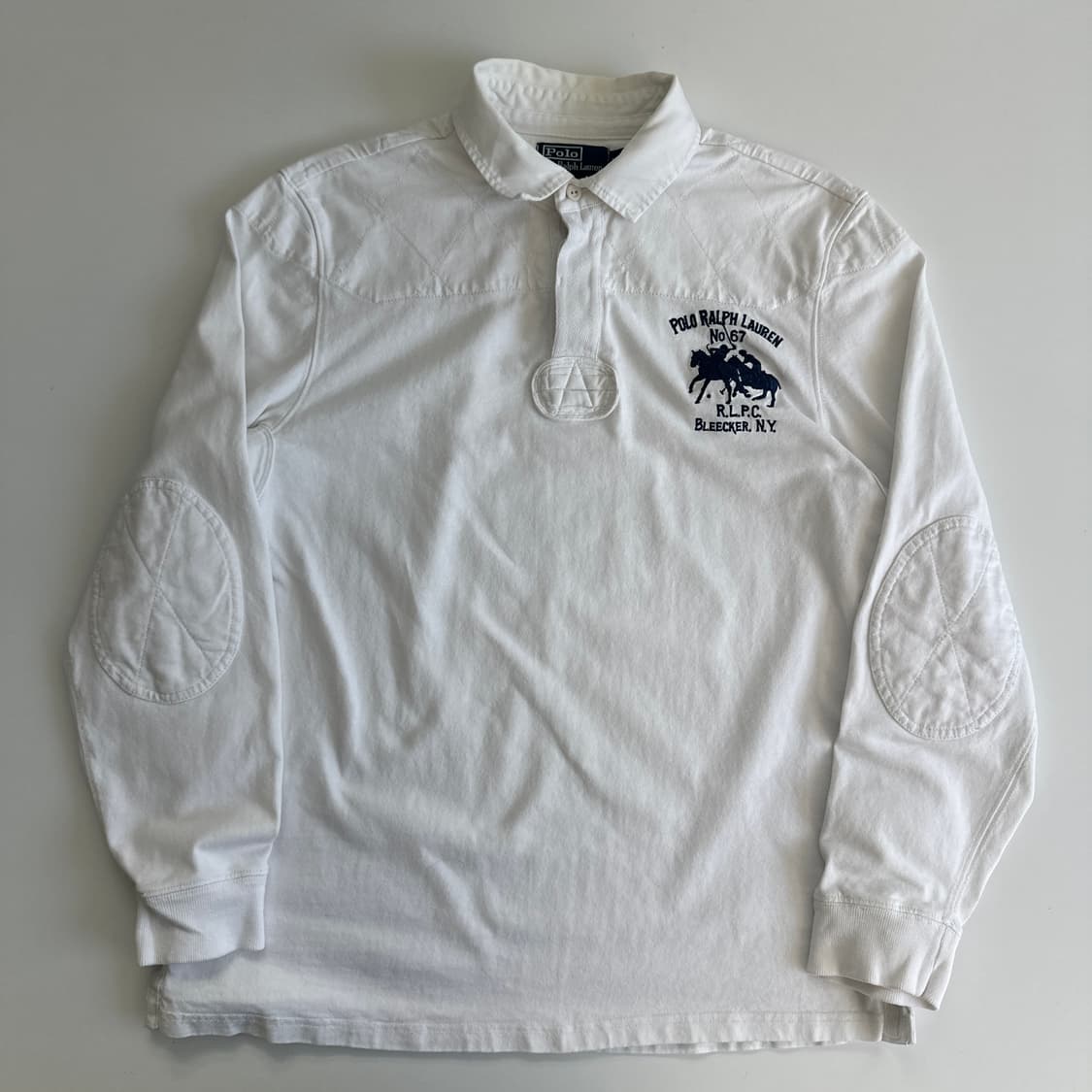 Polo 폴로 랄프로렌 00‘s 화이트 아이코닉 엘보우 패치 엠브로이 럭 상품이미지2