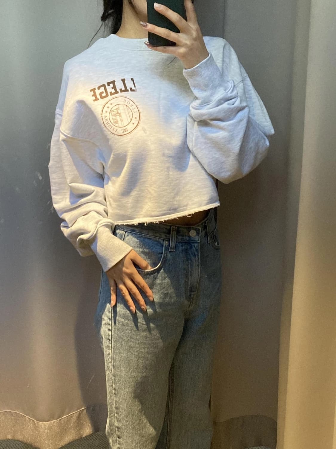 렉토 LLEGE 로고 크롭 맨투맨 스웻셔츠 후드티 네이비 상품이미지7