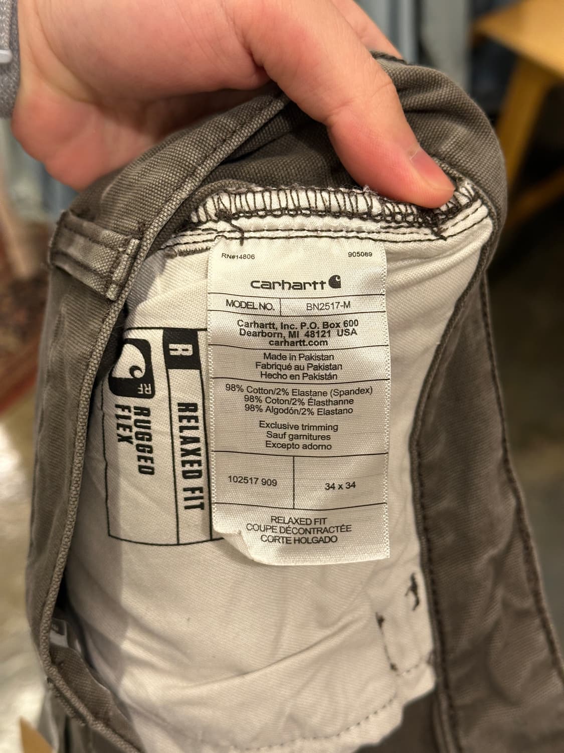 칼하트 릴렉스핏 워크팬츠 34X34 상품이미지5
