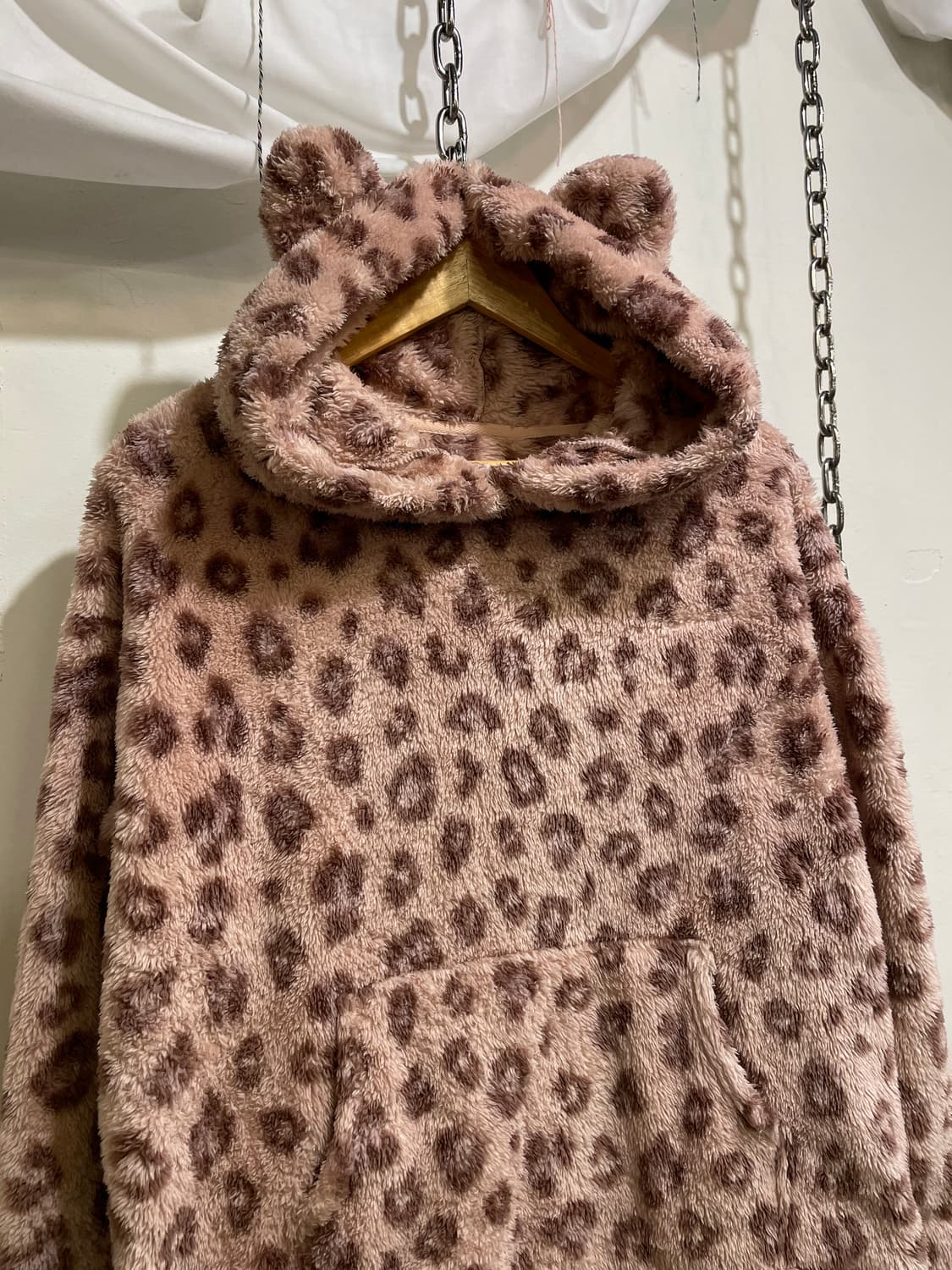 gu 지유 레오파드 곰돌이 핑크 뽀글이 후드티 러블리 갸루 상품이미지2