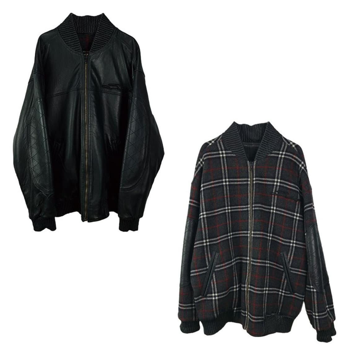 [쇼트] 리버시블 빅스이즈 쉽스킨 양가죽 레더 봄버 자켓 P01576 상품이미지2