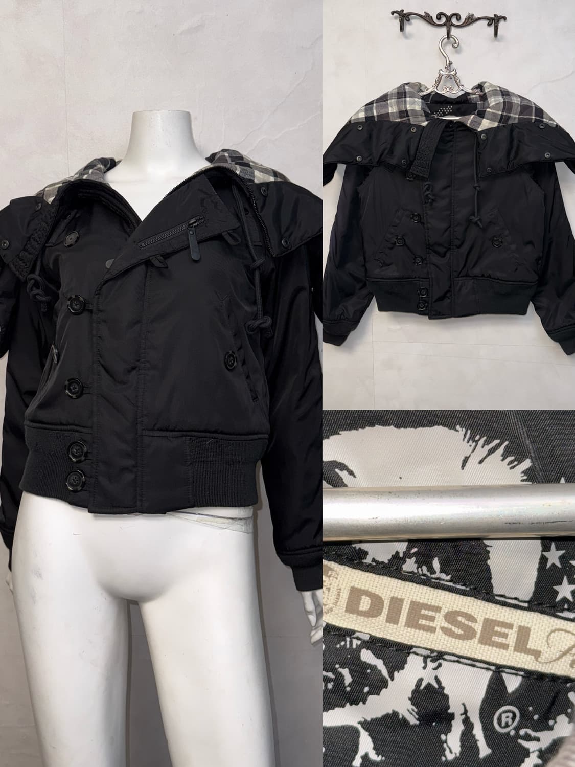 DIESEL black check hood flight bomber 상품이미지1