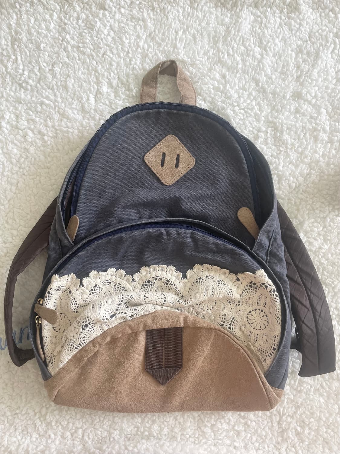 모리걸 빈티지 네이비 레이스 백팩 💙🎀🤍 상품이미지1