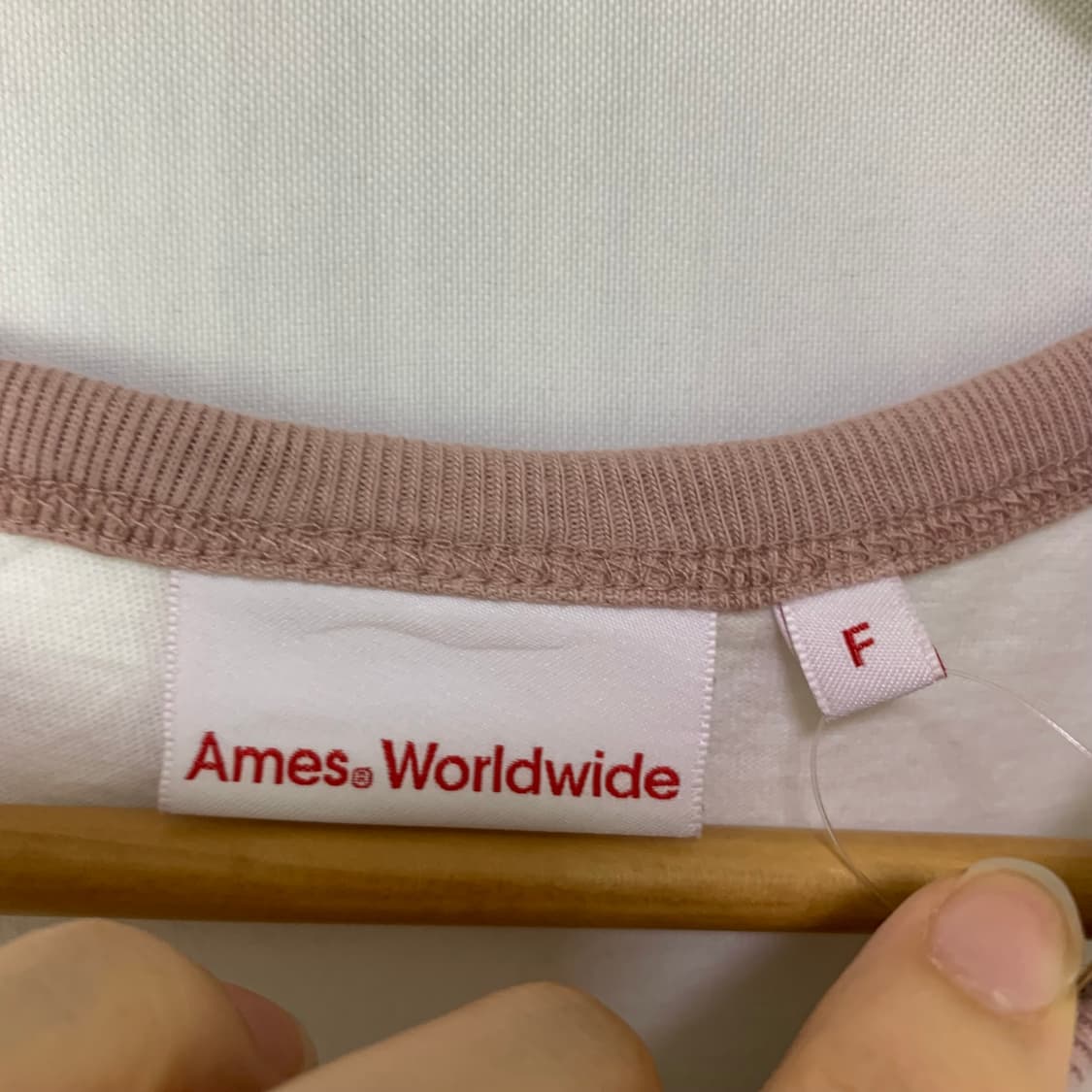 Ames 화이트 링거 핑크 배색 크롭 반팔 티셔츠 하이틴 빈티지 상품이미지4