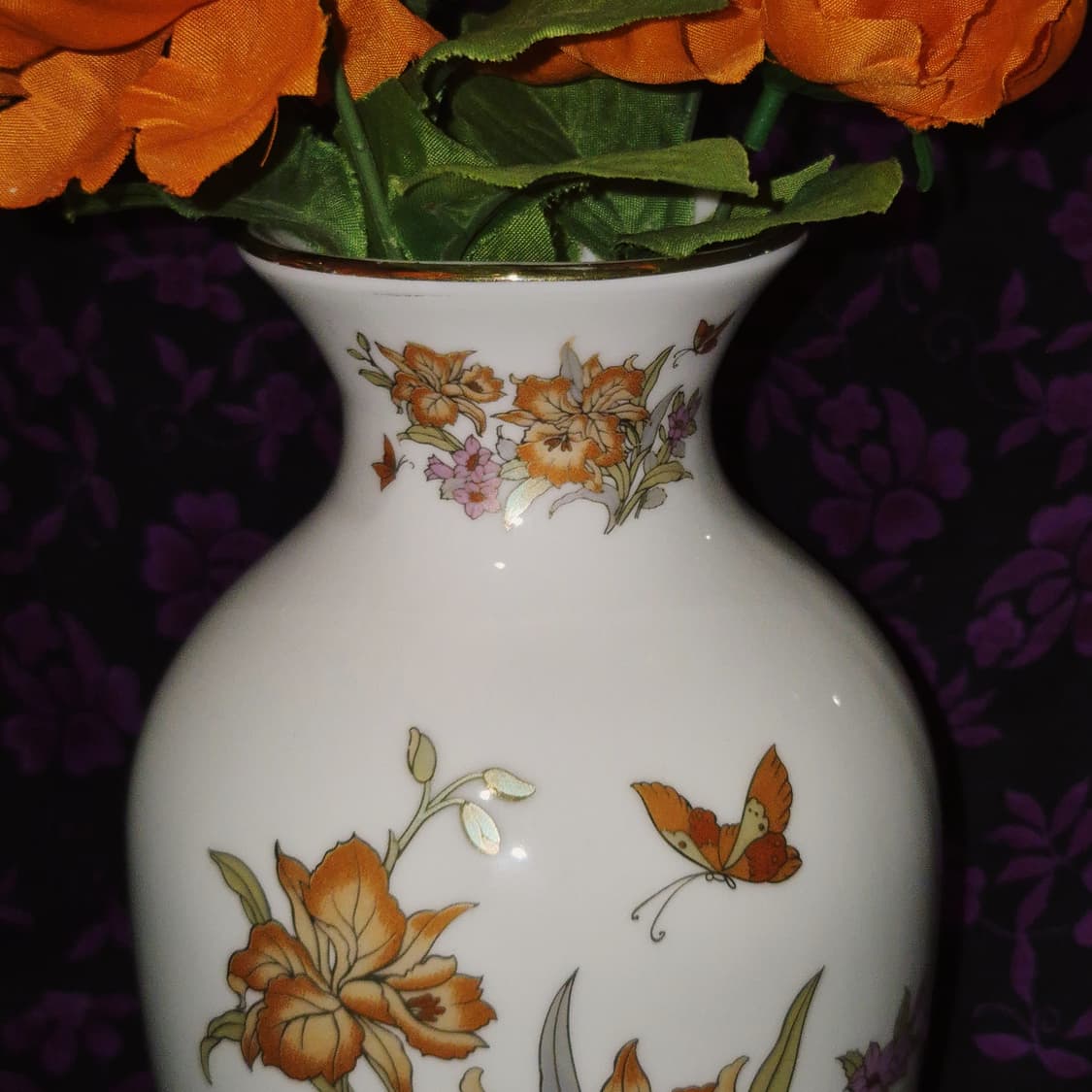 80s 메이토 금채 플로랄 나비 백자 화병 상품이미지7
