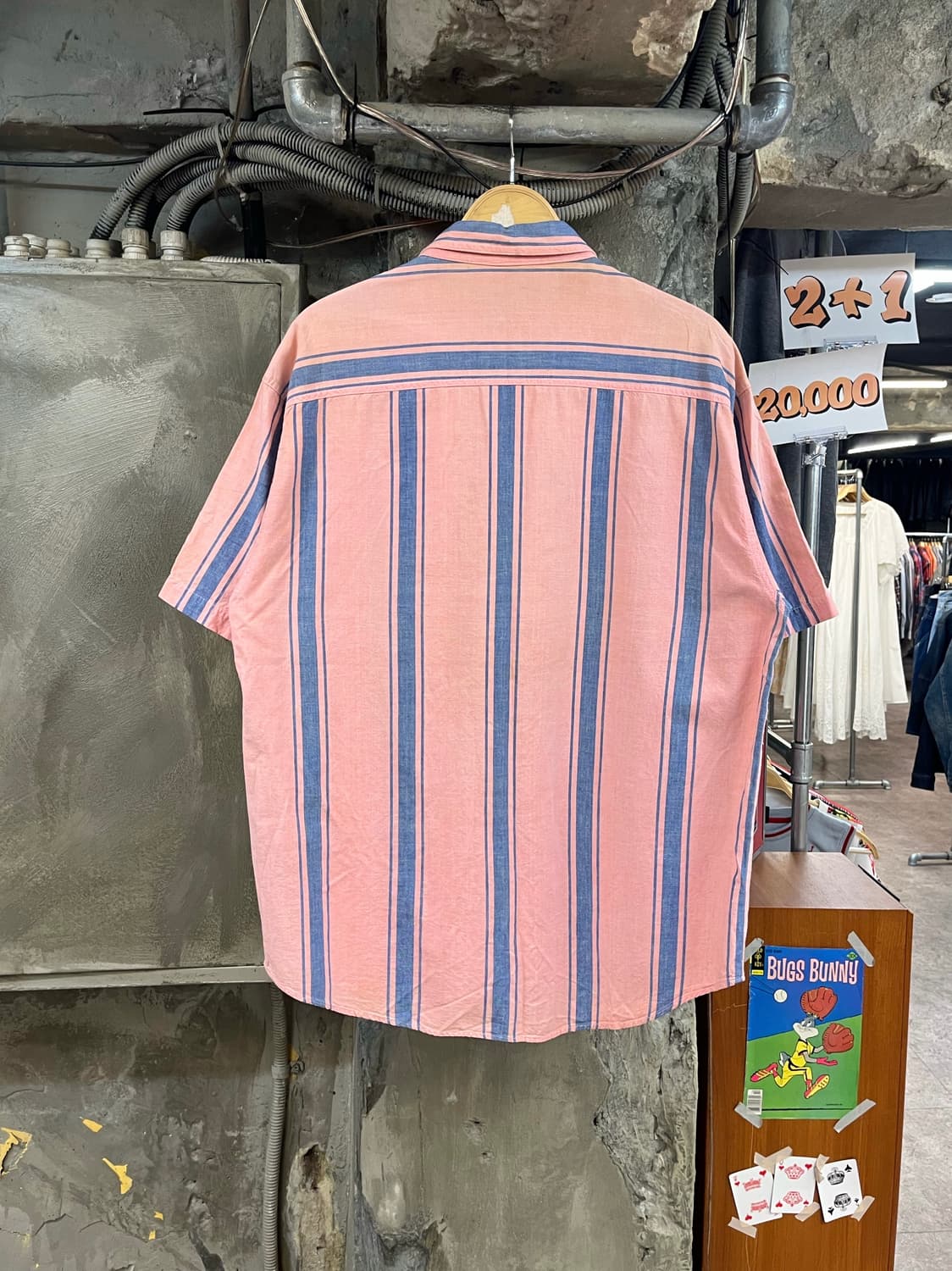 빈티지 스트라이프 포켓 반팔 셔츠 핑크 XL #csz4082 상품이미지2