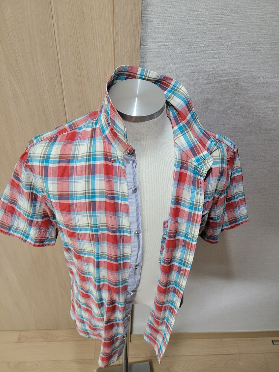 캘번 KELBURN 남자 반팔 체크셔츠 105 레드 상품이미지7