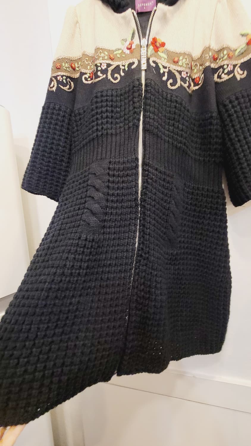 디자이너 자수후드 니트코트 상품이미지6