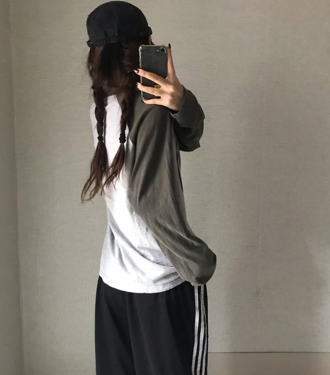 버카루 빈티지 카키 그레이 배색 나그랑 롱슬리브 상품이미지2