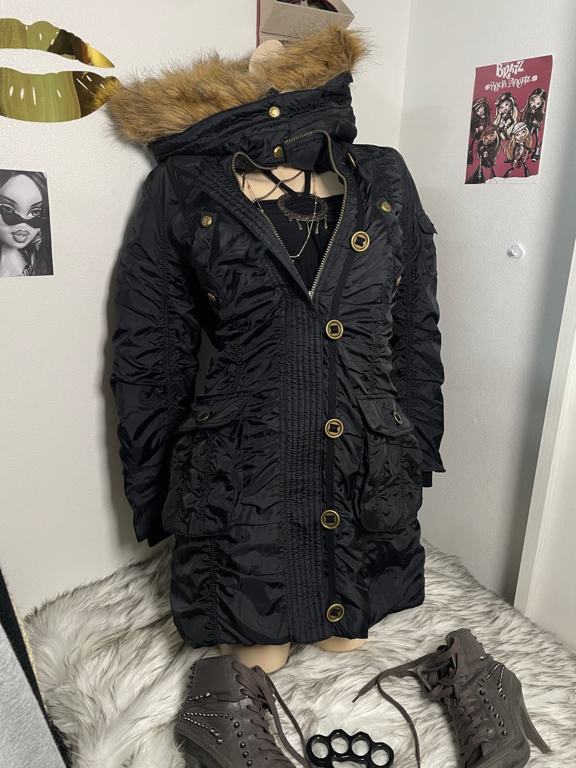 빈티지 갸루 셔링 버튼 패딩 자켓 상품이미지2