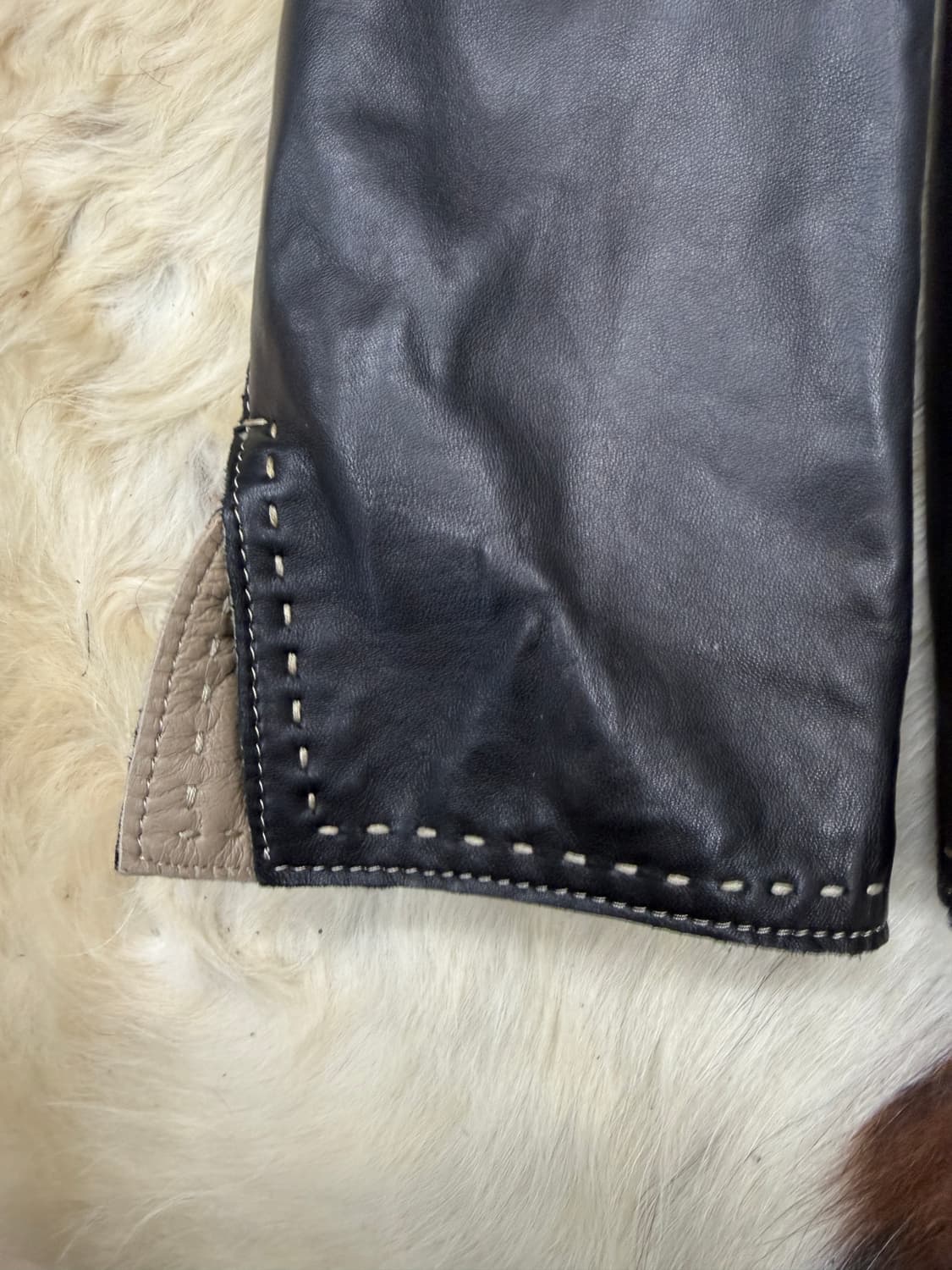 90s 일본 발망 화이트 스티치 램 레더 자켓 상품이미지4