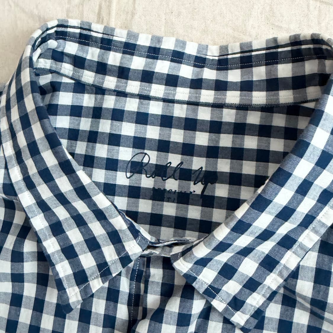 포터클래식 25ss 롤업 깅엄셔츠 다크블루 상품이미지2