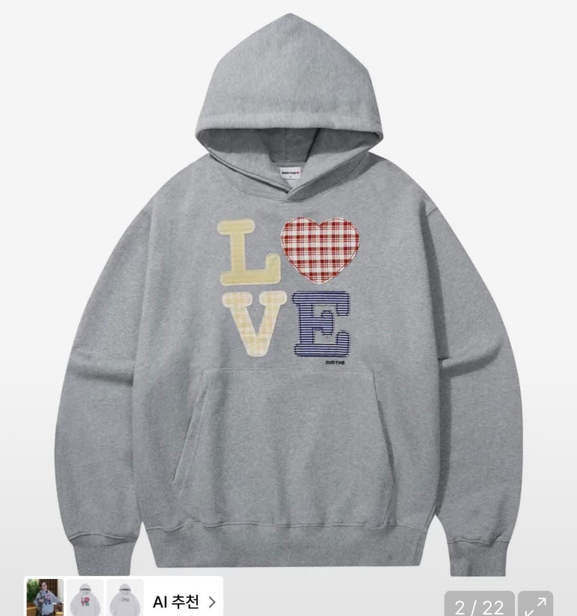밈더워드로브 헬로 월드 패치워크 LOVE 후드티 / s 상품이미지2