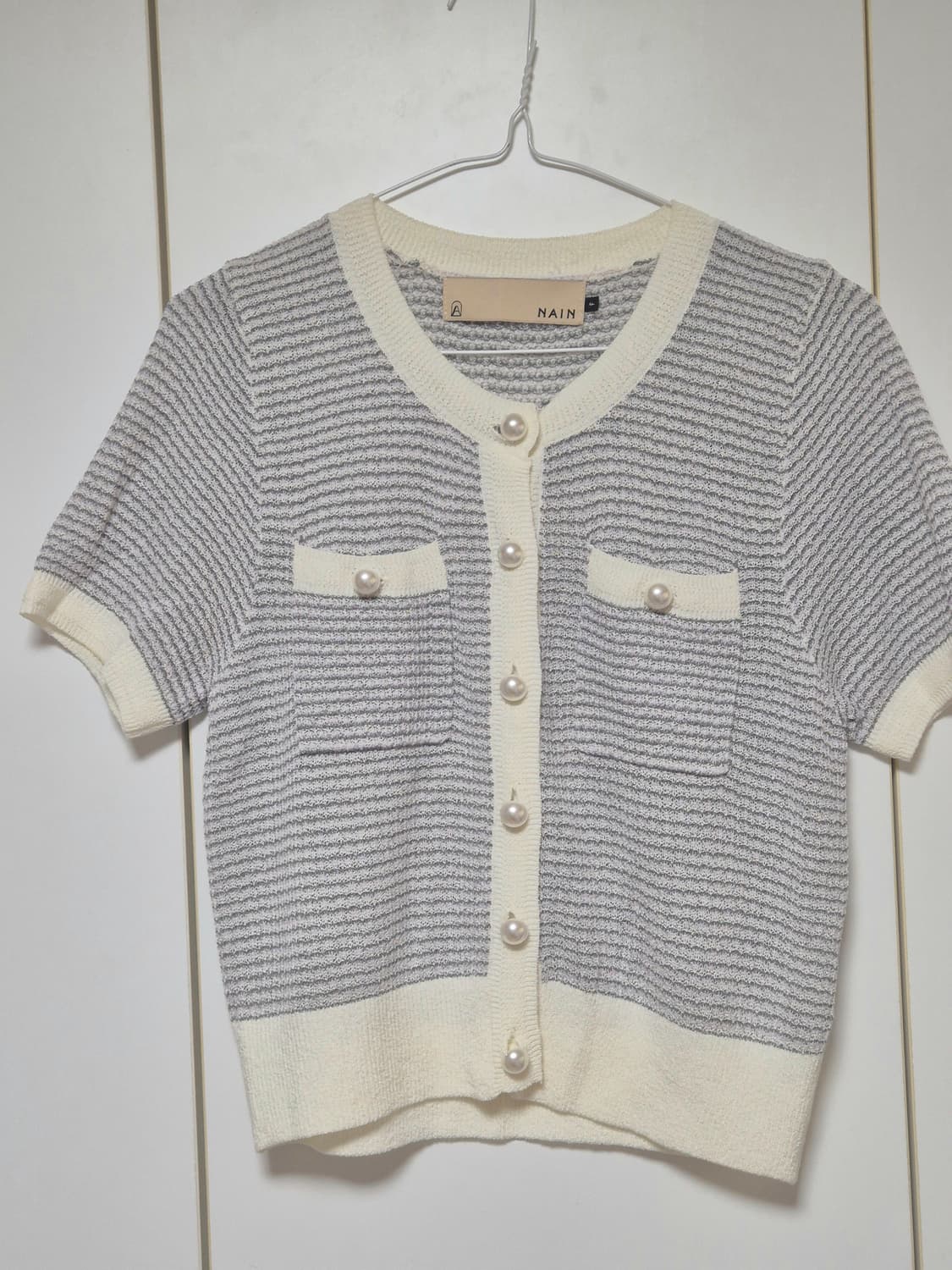 아틀리에 나인 NAIN 트위드 느낌 여름 니트 반팔 가디건 상품이미지3