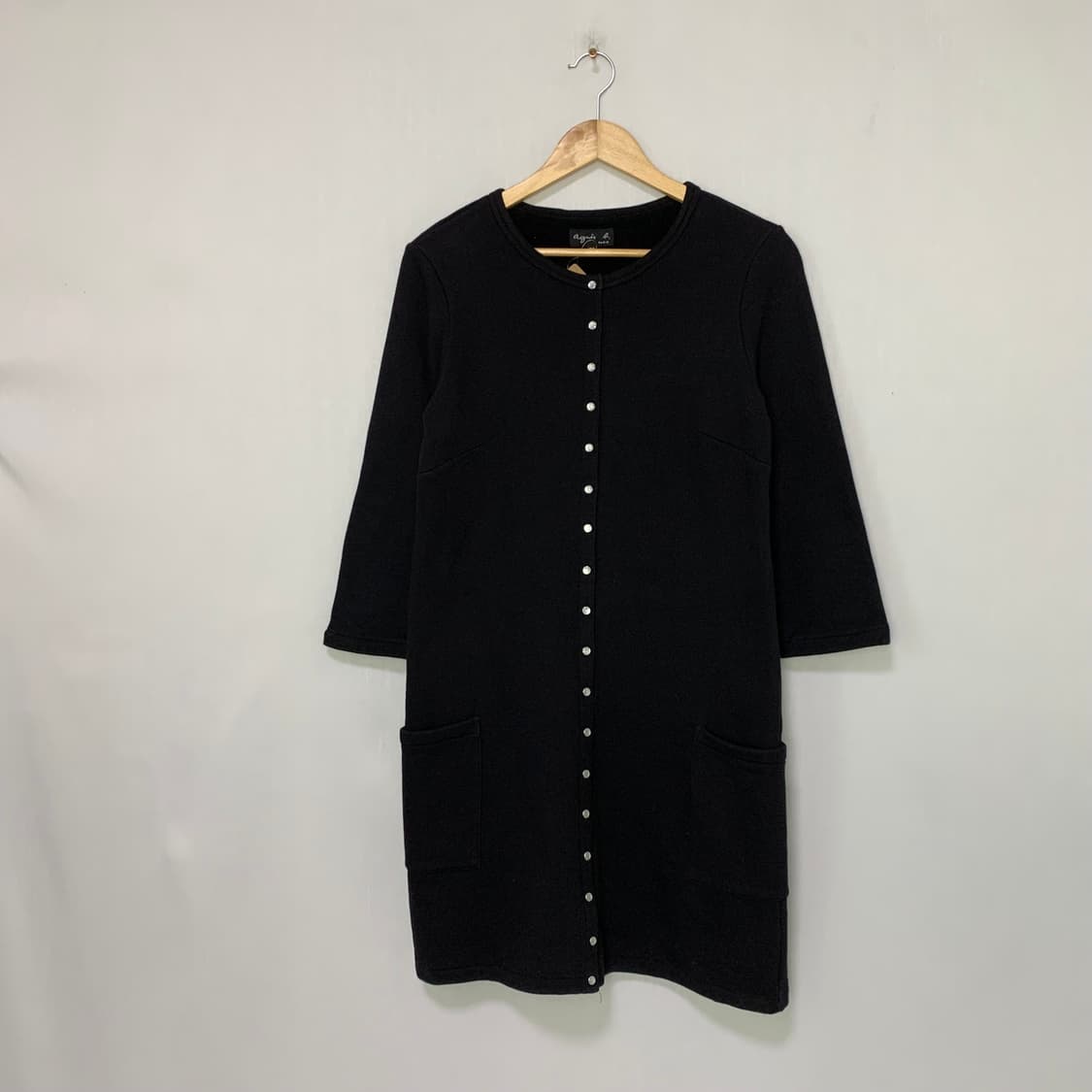 아네스베 7부 소매 블랙 버튼 미디 원피스 S 무채색 일본 빈티지 상품이미지1