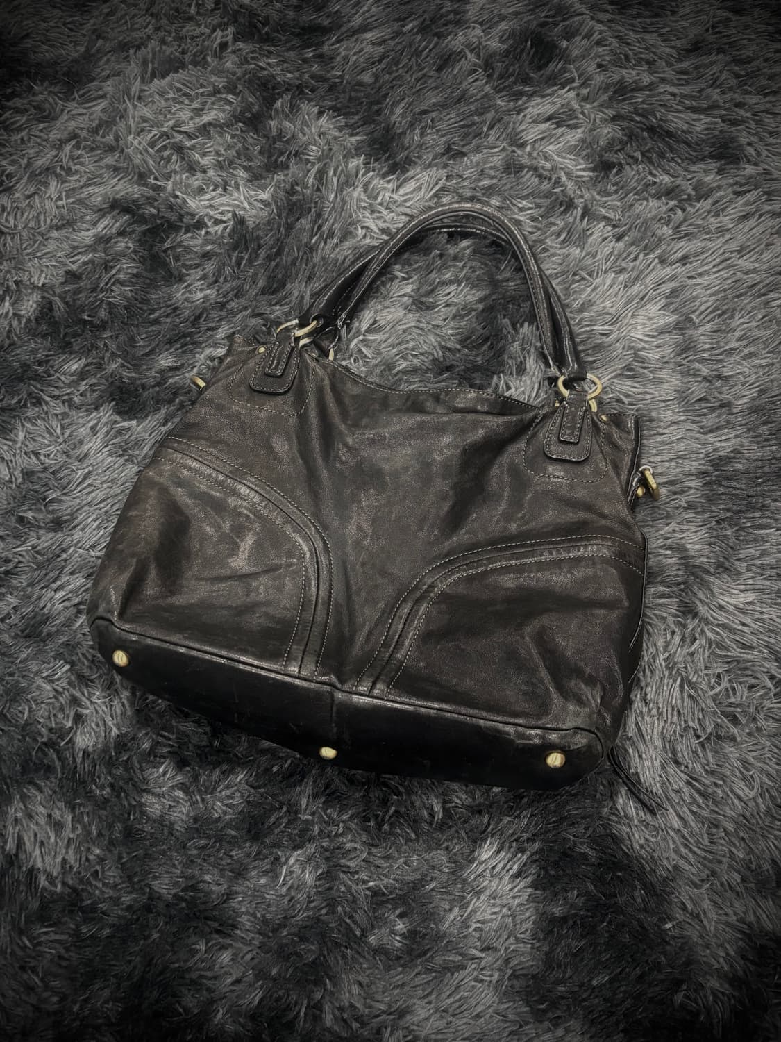 빈티지 블랙 레더 지퍼 디테일 숄더백 상품이미지2