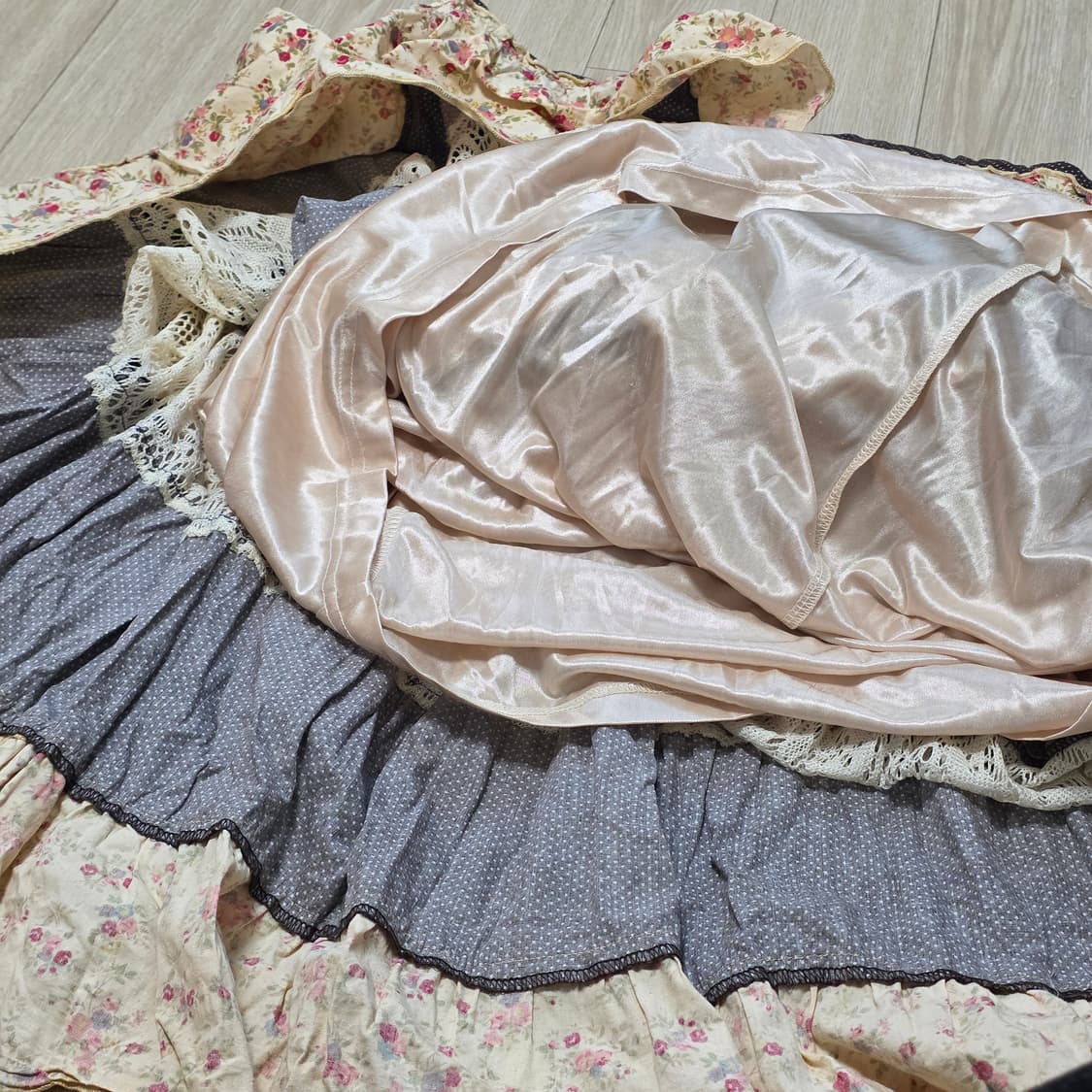 하구미 모리걸st 패치워크 캉캉 밴딩 롱스커트 상품이미지4