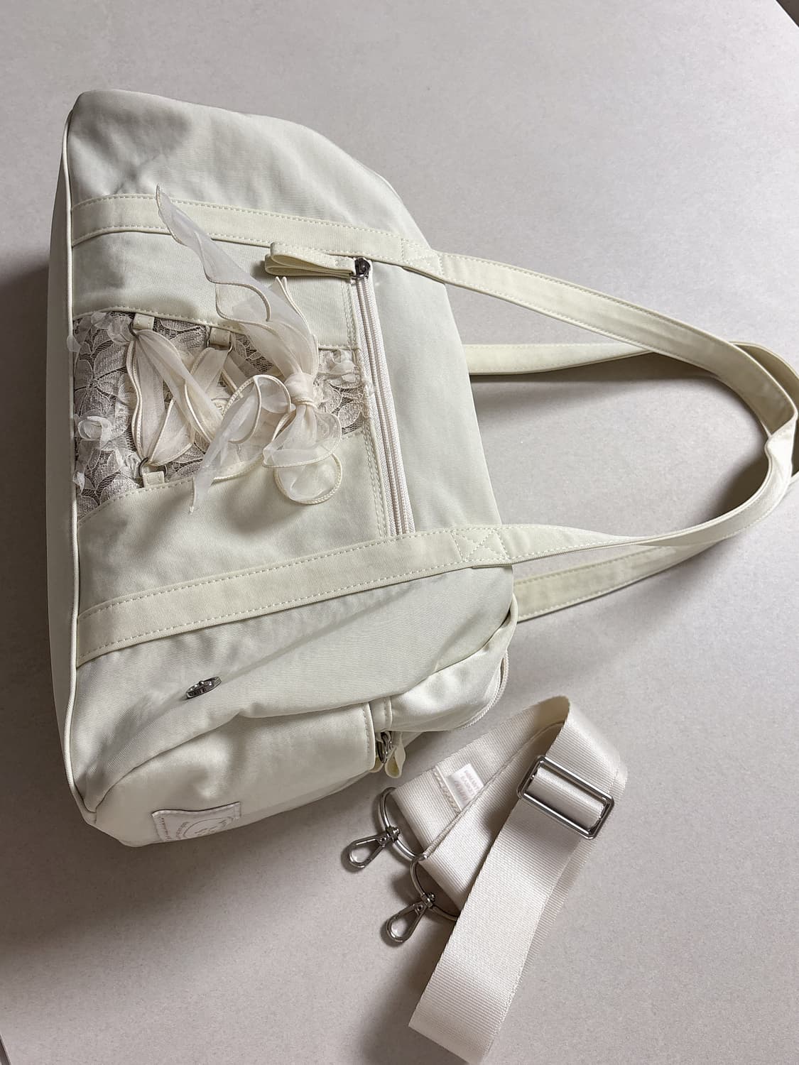 오부니 Daily ribbon gym bag_ivory 데일리 리본 짐백 상품이미지2